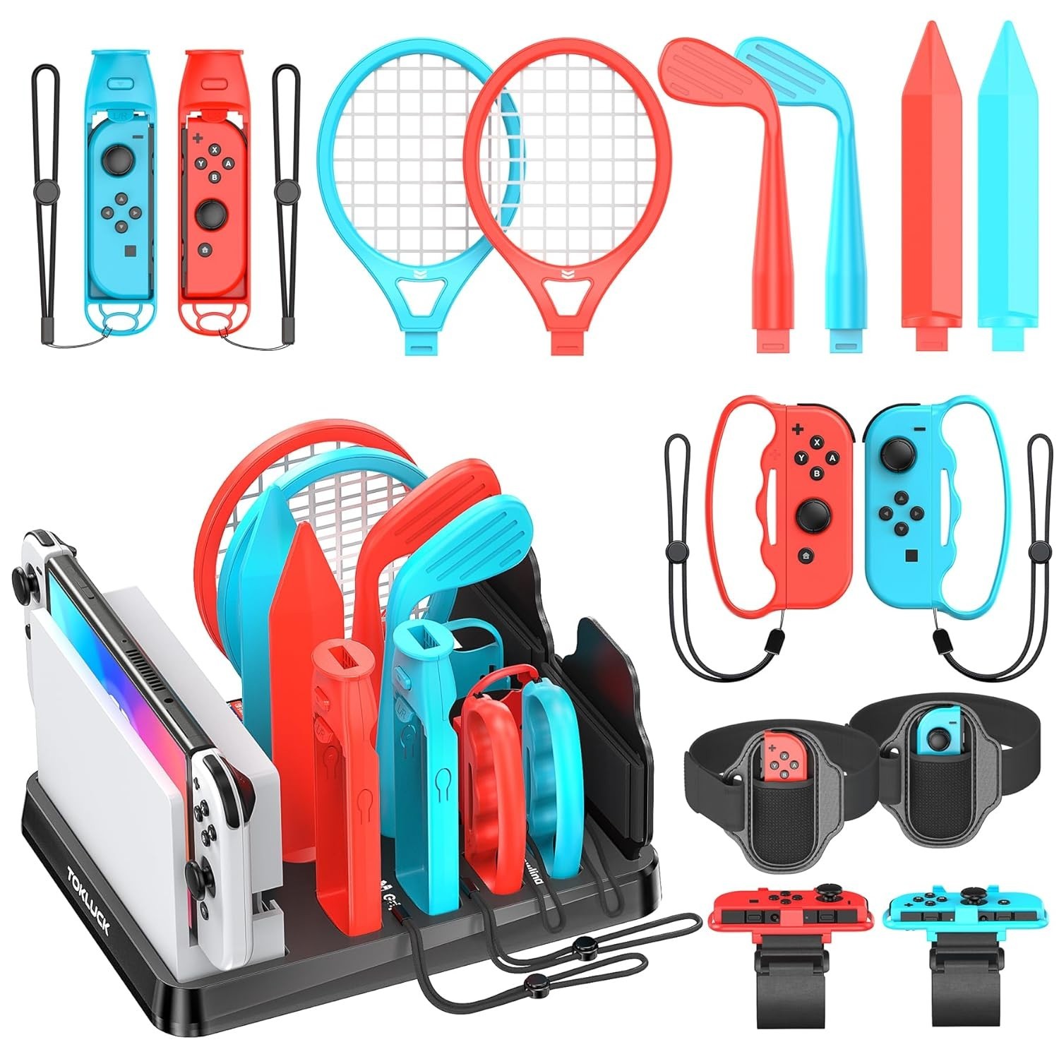 Switch OLED Accessories Kit - Game Bundle, Wheel, Caps, Case, Protector