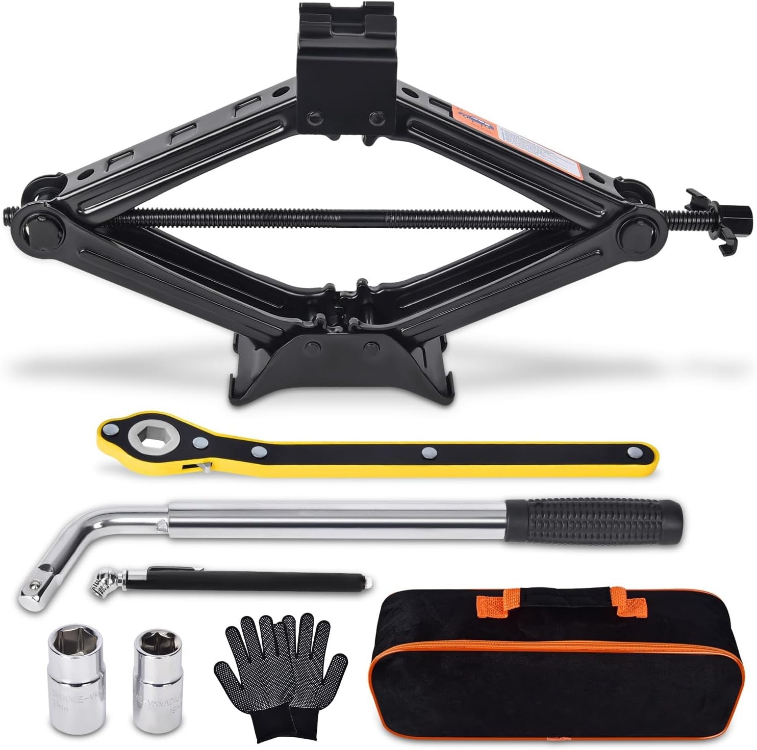 Scissor Car Jack 2 Ton (4409 lbs) Tire Changing Kit with Lug Wrench - Emergency