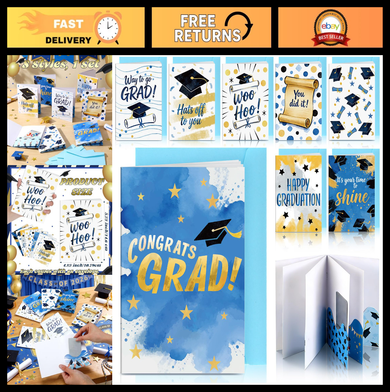 8 Set Graduation Gift Card Booklet with Envelopes - Cash Holder & Party Favors