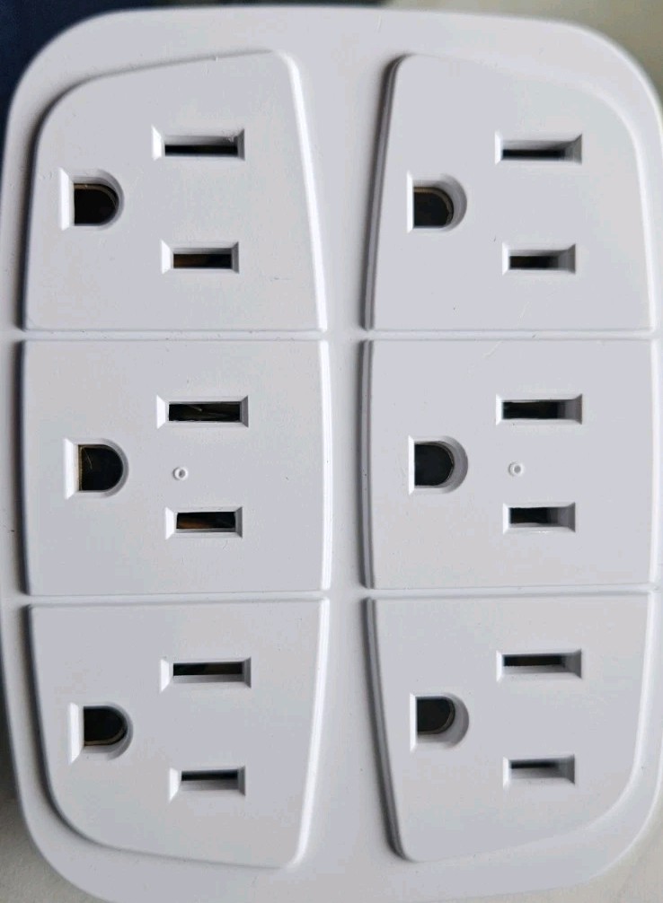 Hyper Tough 6 Outlet Grounded Wall Tap, 15 Amps, White