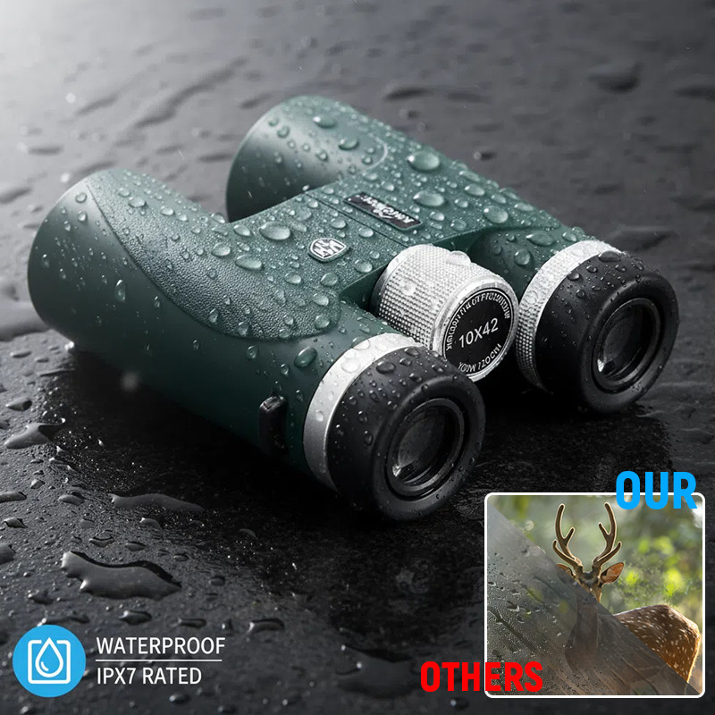 HD10x42 Binocular BK7 Large Prism Optical System Tripod Adaptable Rubber Armor