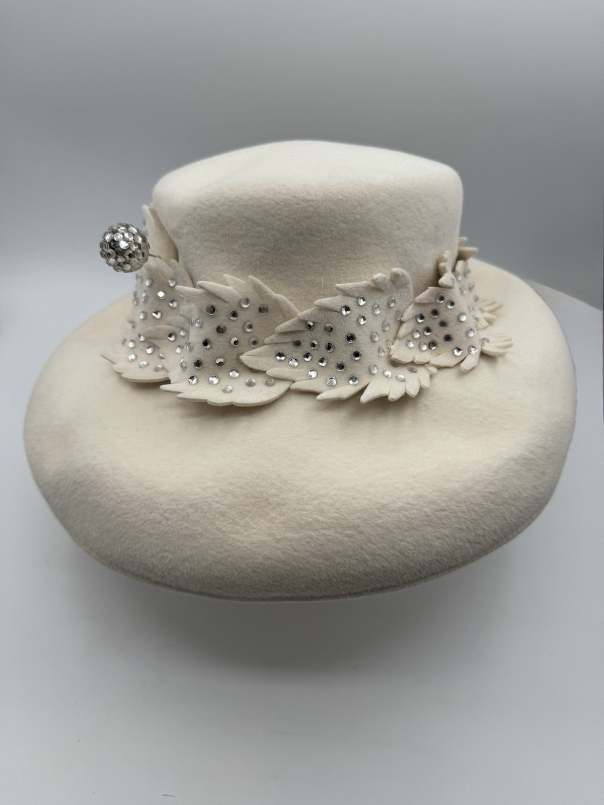 Women Meril Felt Rhinestone Hat Church Derby Wedding Leaves Hat Pin