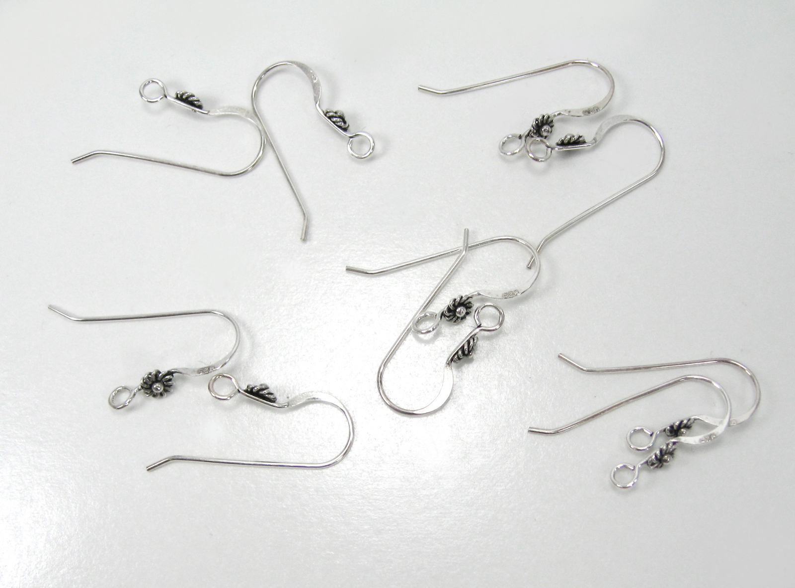 NEW Flower Fishhooks Findings 5 Pairs (10 pieces) 925 SOLID Sterling Silver