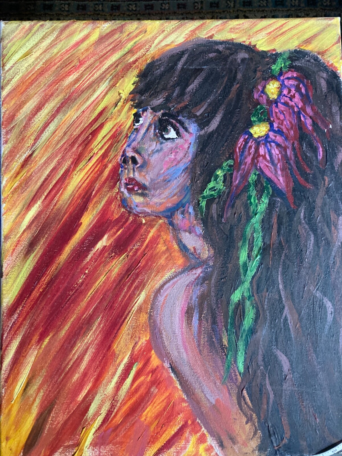 retro portrait of woman by Jenny Goldie  20"x16" , dramatic, nude, colourful