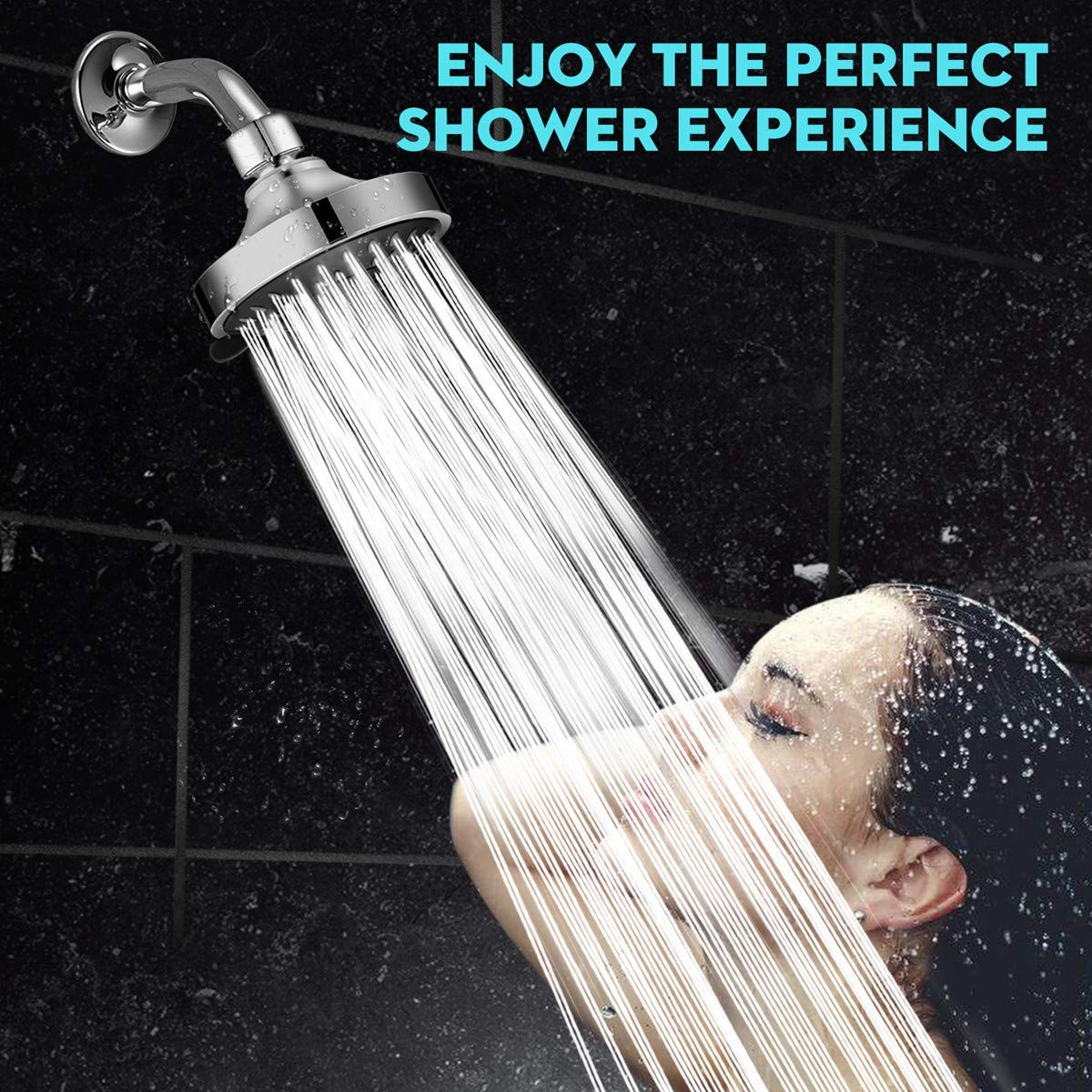 High Pressure Shower Head 5 Settings Fixed Showerhead 4 Inch High Flow Bathroom