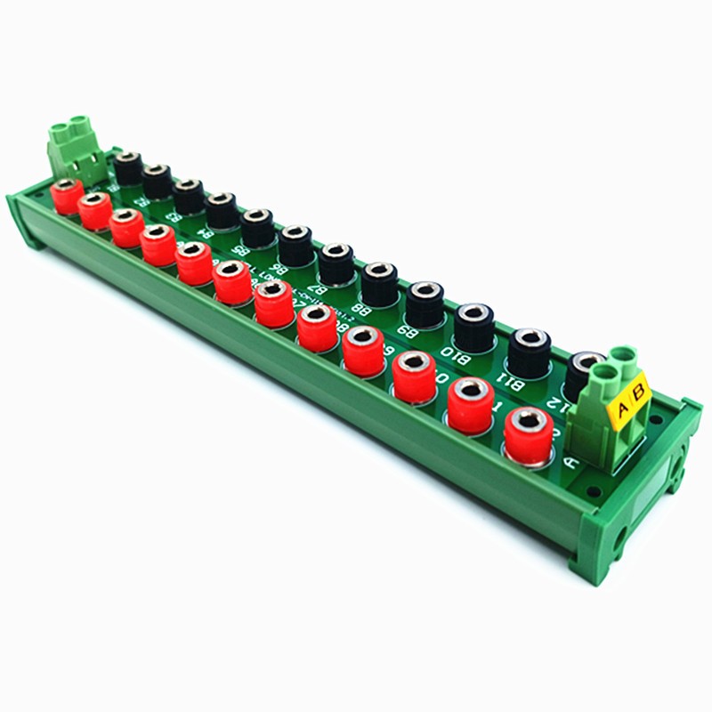 DIN Rail Mounting DC Power 2 x 12 Bit Banana Jack Power Distribution Module.