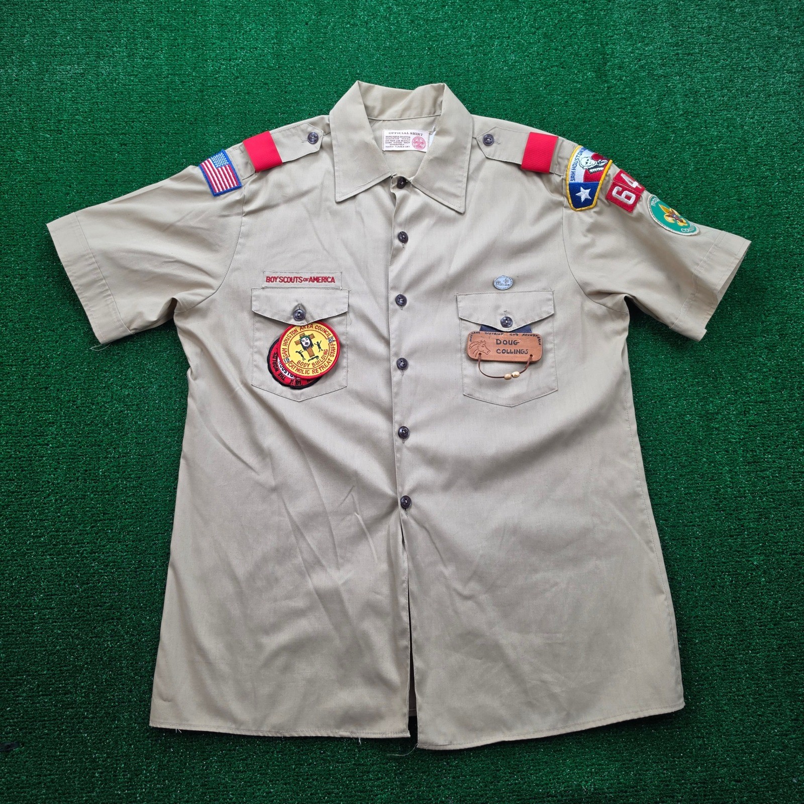 Boy Scouts of America Shirt Mens Large Button Up Camping Outdoors Sam Houston