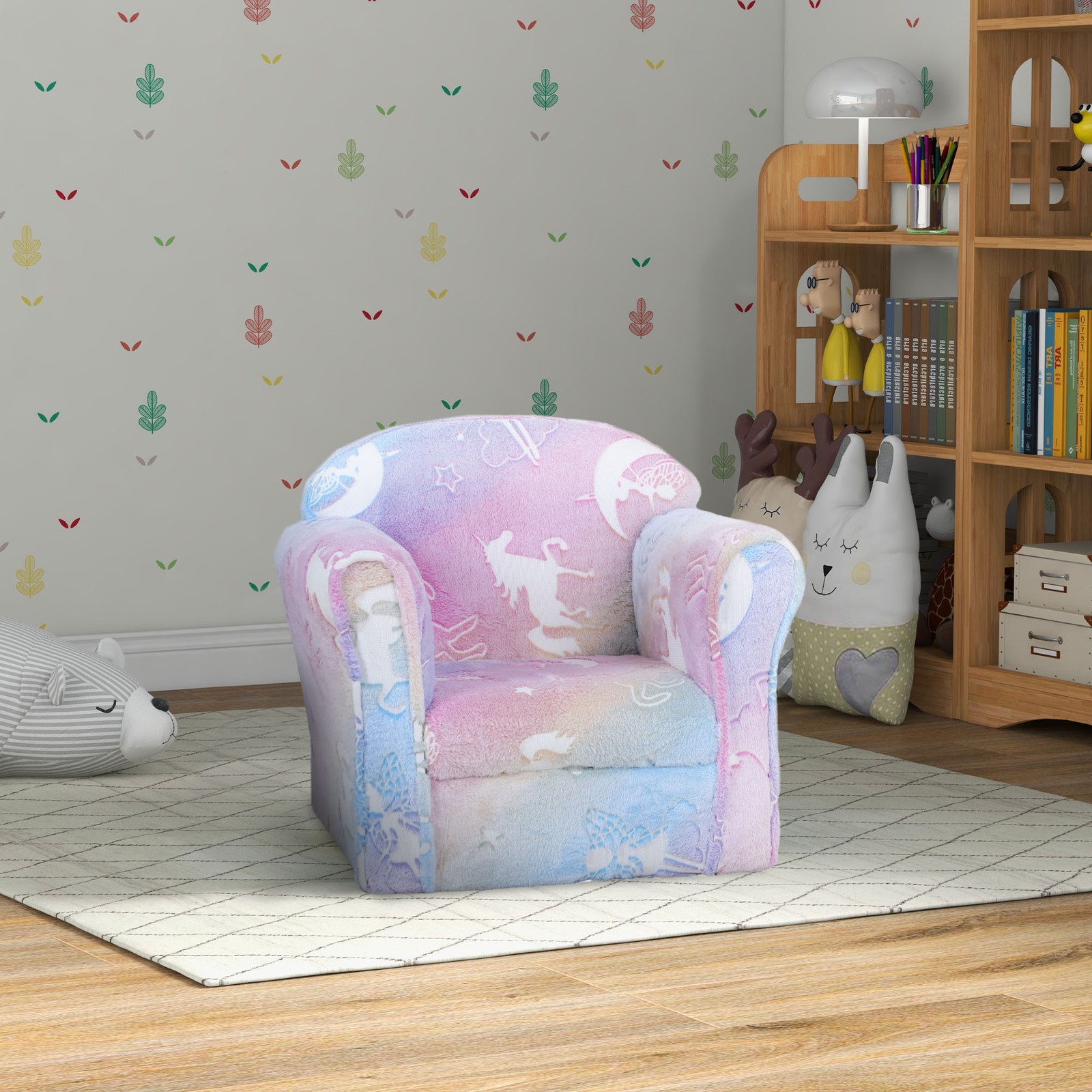 Kids Sofa Chair, Toddler Sofa with Glow in the Dark Fairy Design & Wooden Frame