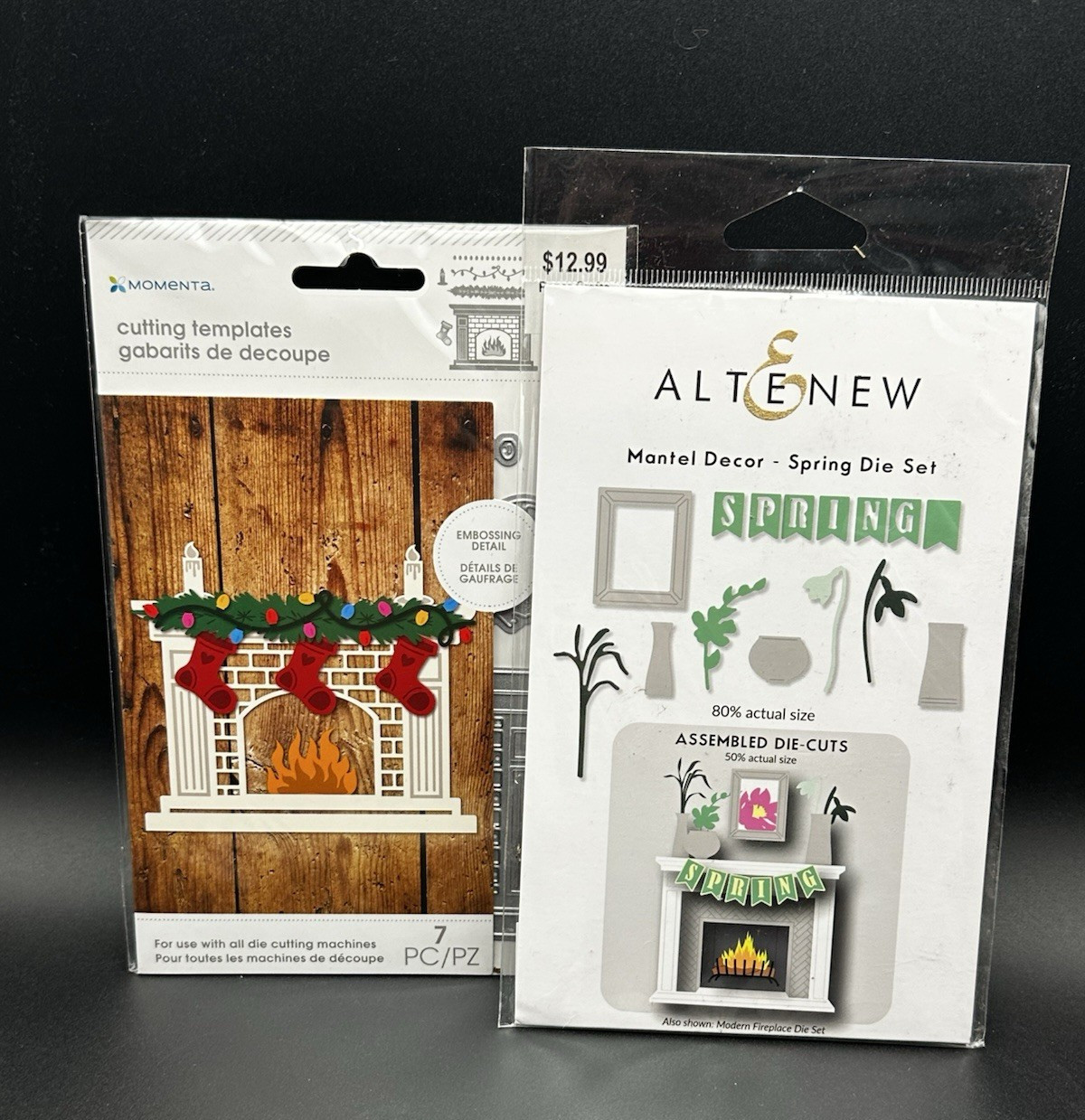Momenta Christmas Fireplace & Stocking Die & Altenew Mantel Decor Die Set Bundle
