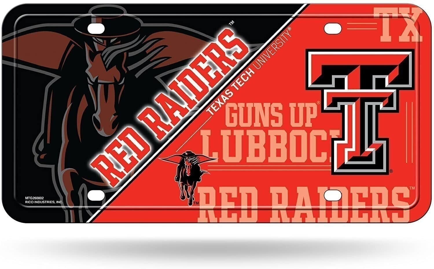 Texas Tech University Red Raiders Metal Auto Tag License Plate, Split Design,...