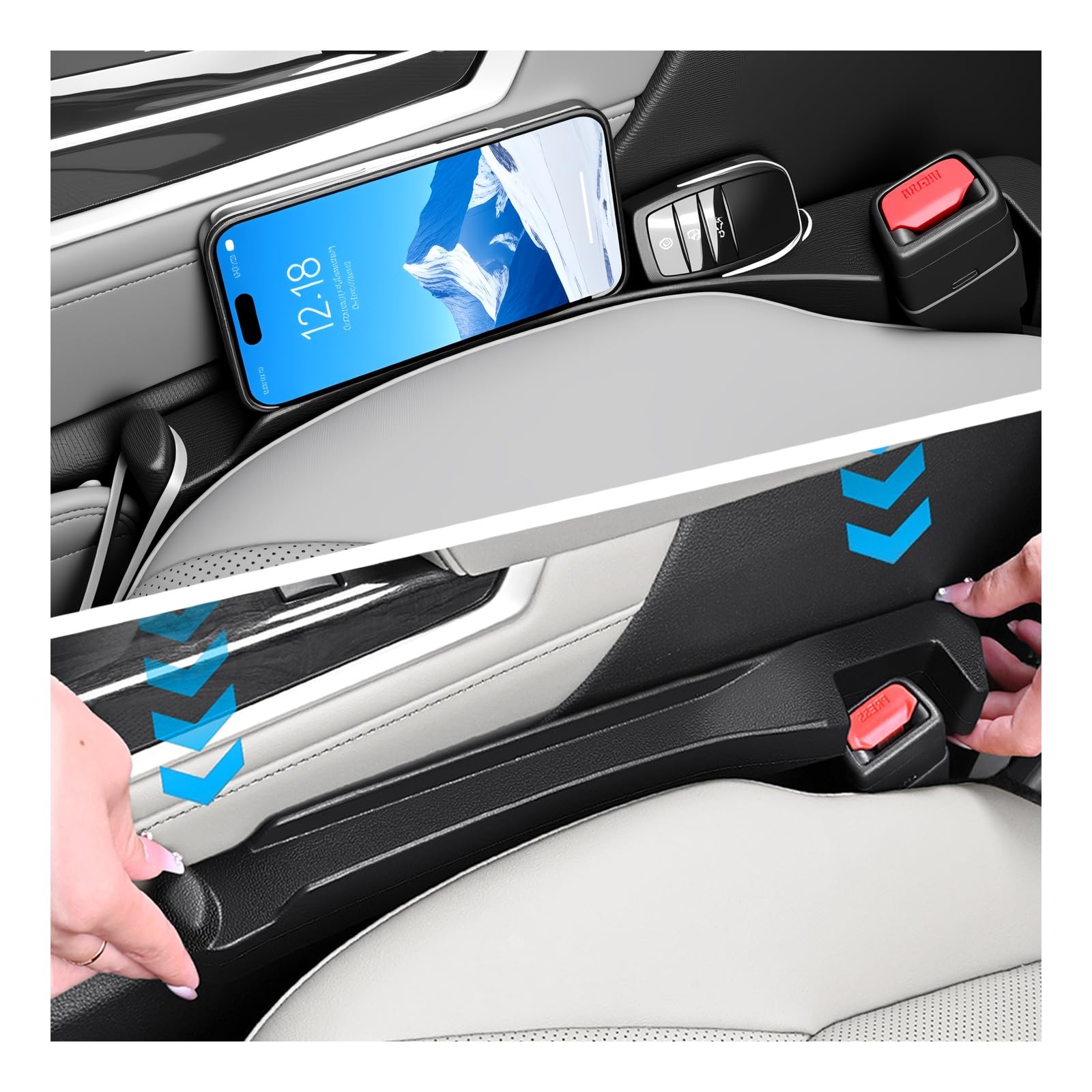 Purthog 2PCS 3-in-1 Car Seat Gap Filler Organizer with Hooks & Storage Slots,...