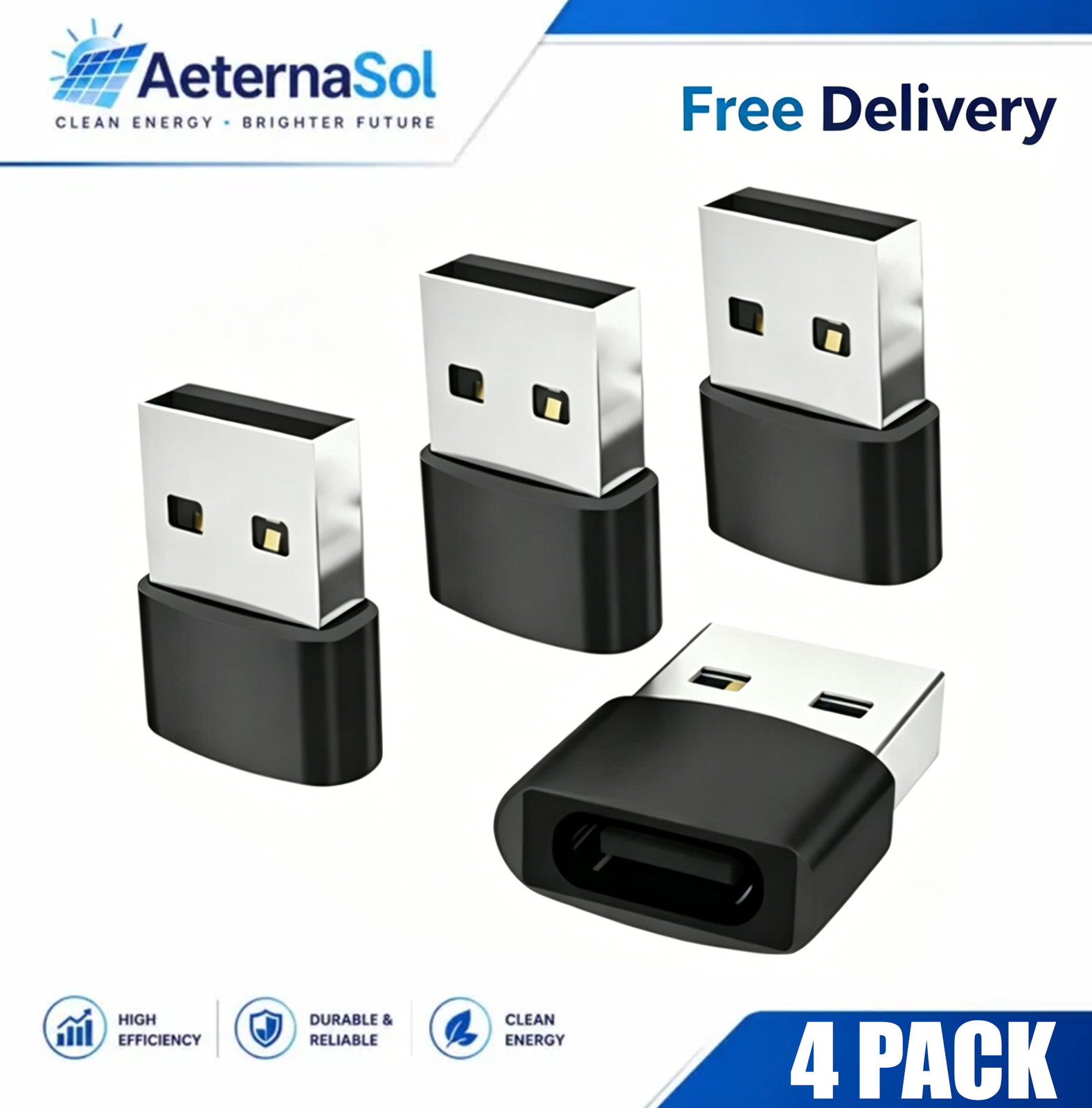 4 PACK USB to USB C Adapter USB Male to Type-C Female Converter for Car Charger