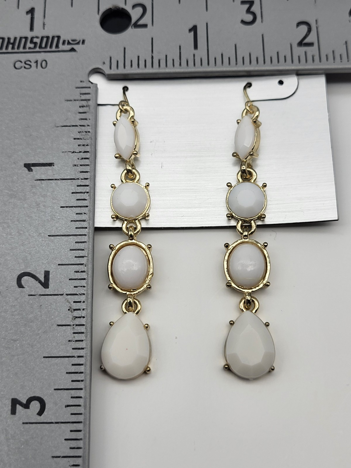 Fun White lucite dangle earrings on card Apt 9 Bridal Spring Easter