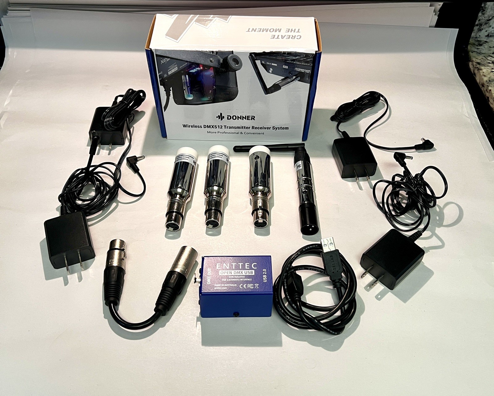 Donner Wireless DMX512 Transmitter Receiver System & ENTECC Open DMX USB Bundle