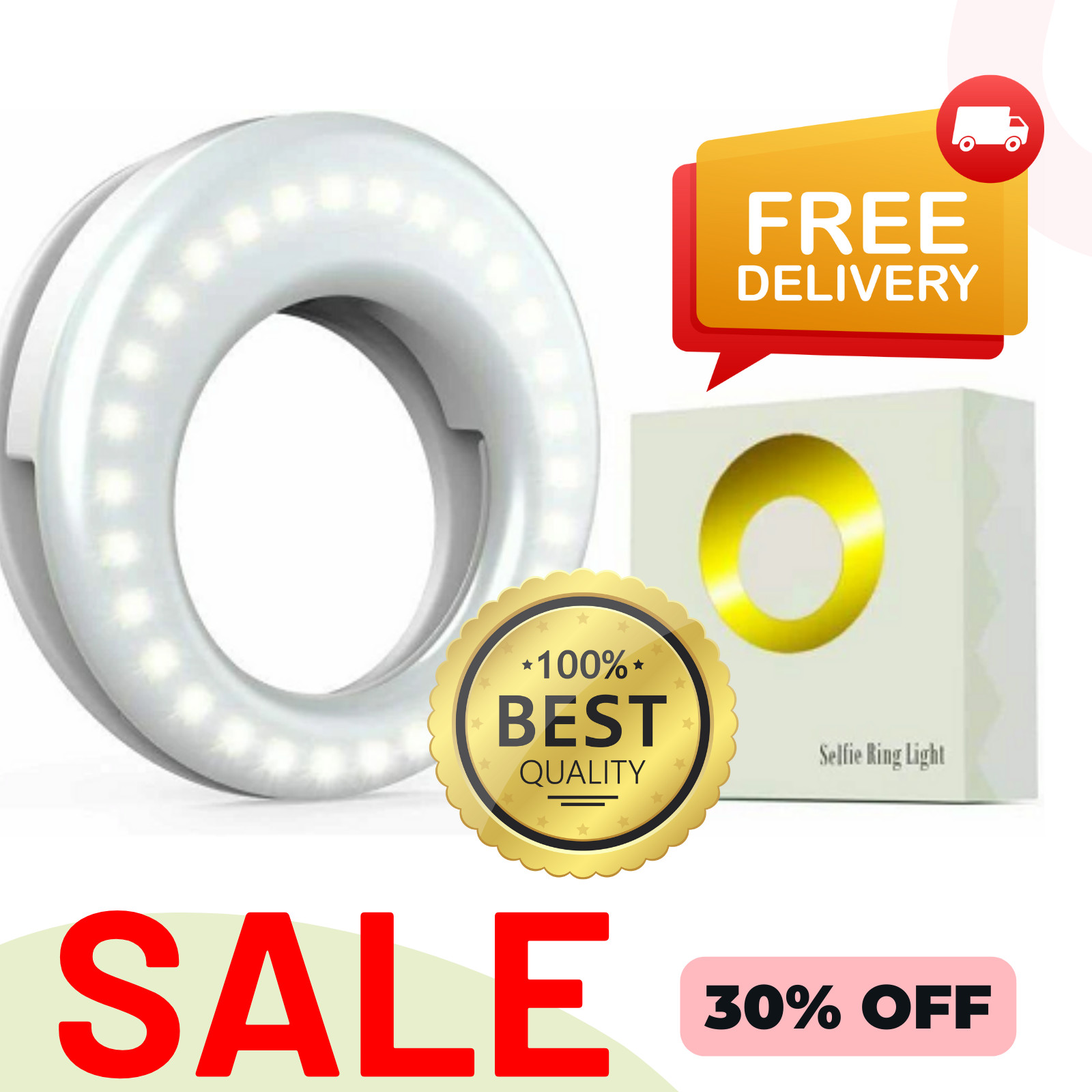 Selfie Ring Lights LED Circle Light On Rechargeable, Laptop Camera Photography