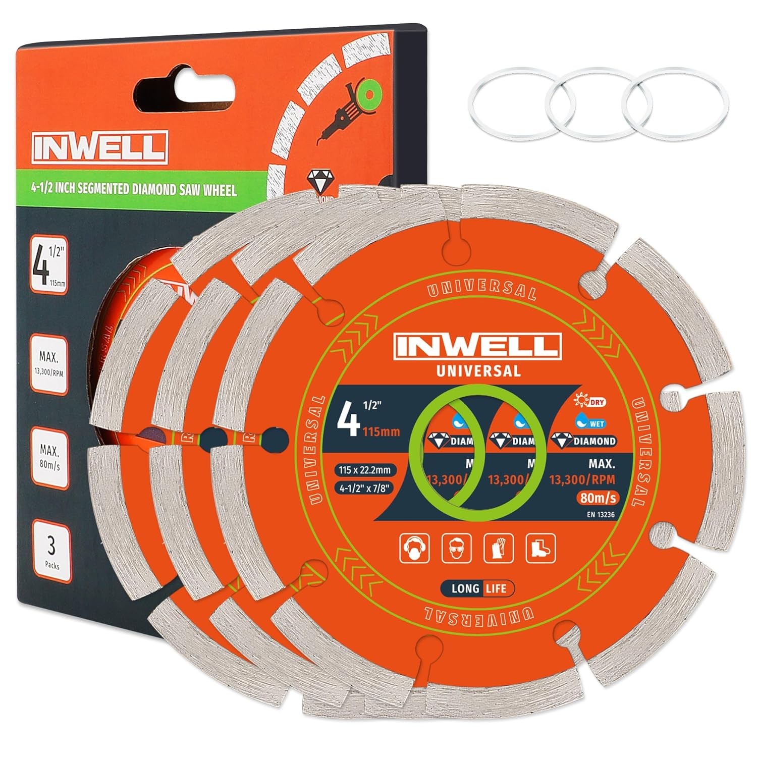 4-1/2 Inch Segmented Diamond Saw Blades 3-Pack, Diamond Cutting Wheel for Angle