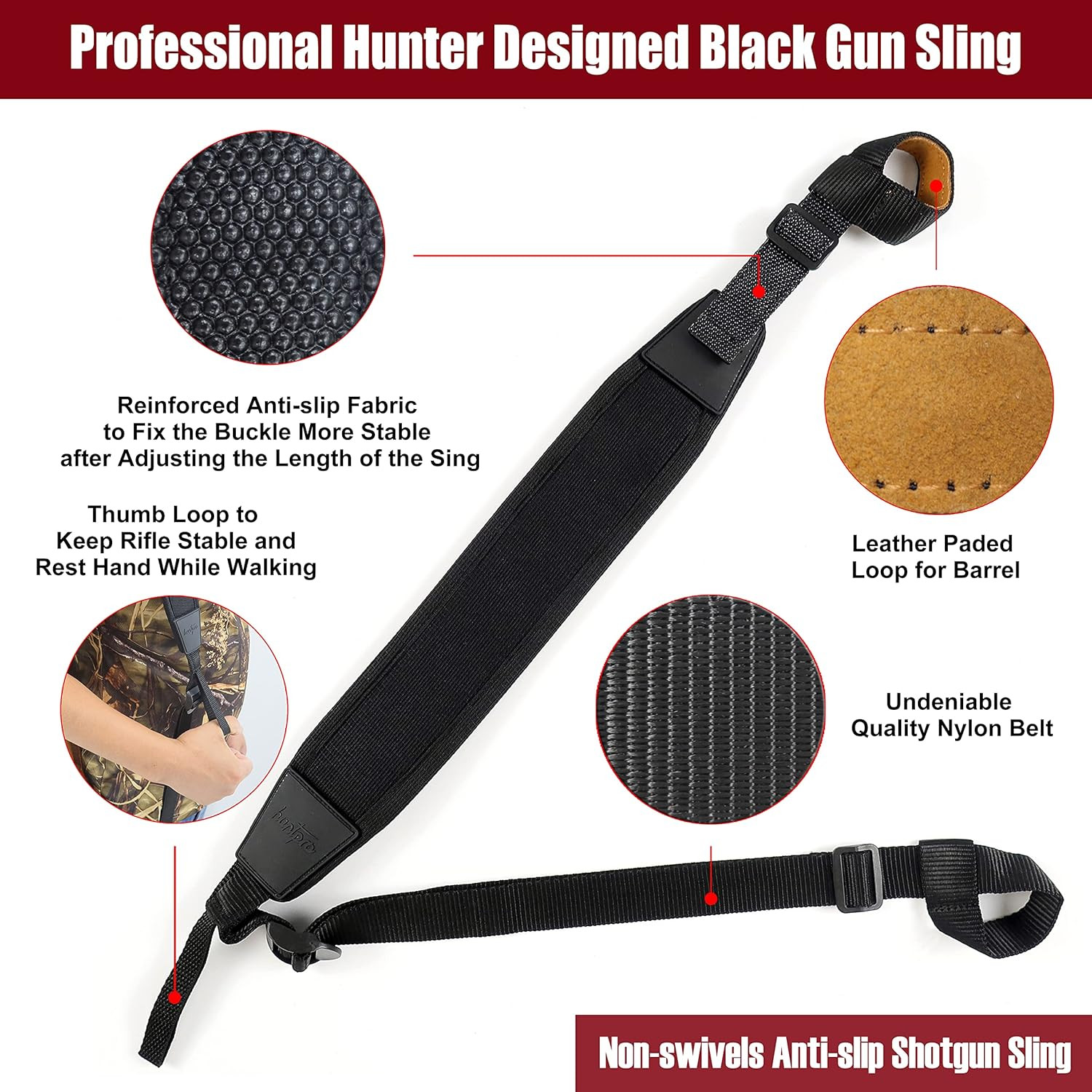 No Drill Stalker Sling No Swivel Two Point Shotgun Sling, Universal Neoprene ...