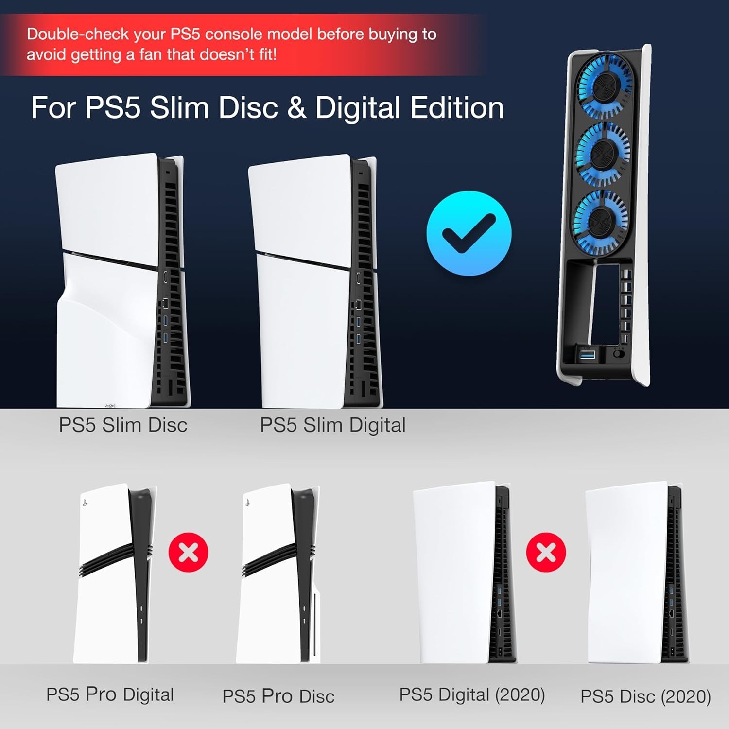 PS5 Slim Cooling Fan with LED Light - Quiet, Automatic Temperature Control