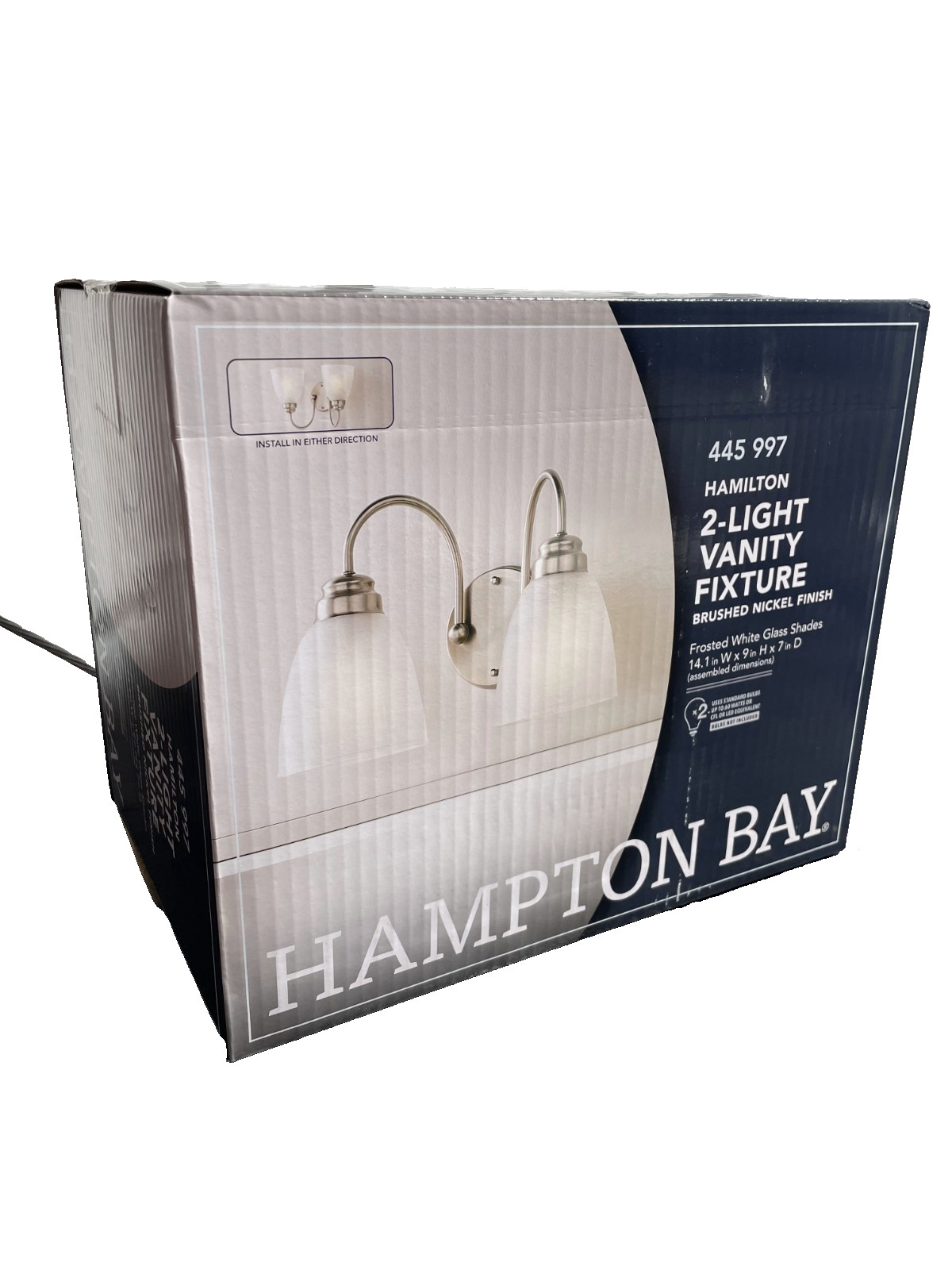 Hampton Bay Hamilton Brushed Nickel 2-Vanity Lights with Frosted Glass Shades
