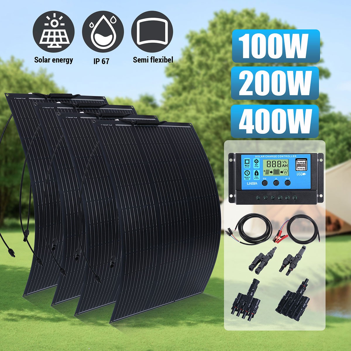Flexible Solar Panel Kit 200W 400W Mono Solar Panel RV Off-Grid+Solar Controller