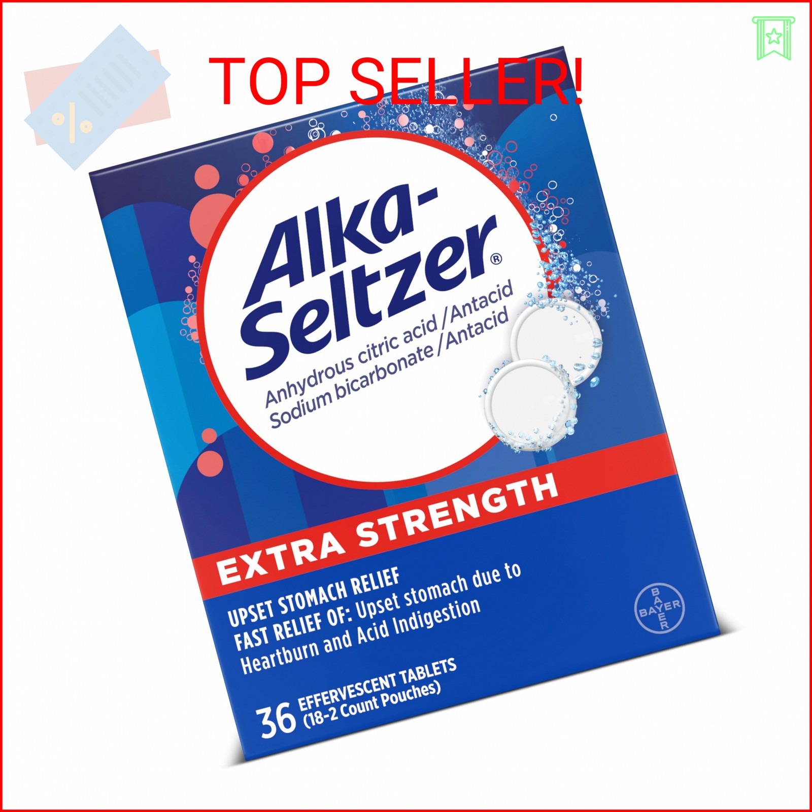 Alka-Seltzer Extra Strength Heartburn Relief Effervescent Antacid Tablets, Fast