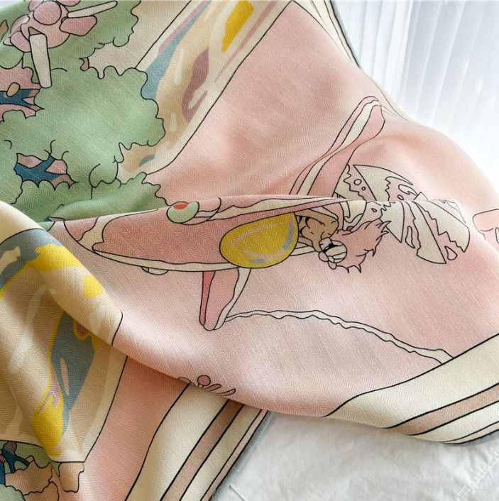 70% Cashmere 30% Silk Wrap Scarf Pink horse Print Double Face Print Shawl 53''
