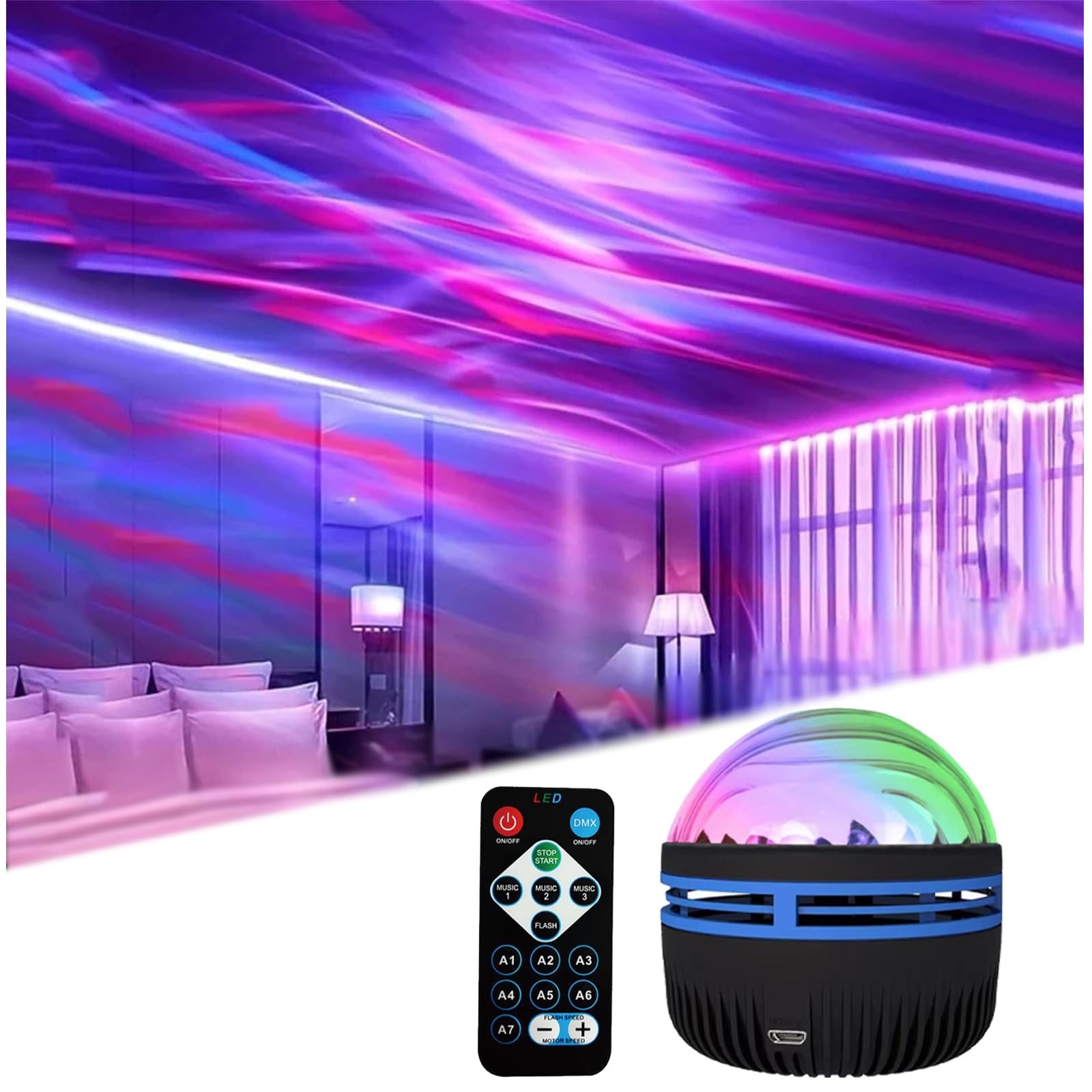 2 in 1 Northern Lights and Ocean Wave Projector with 14 Effects Small, Black