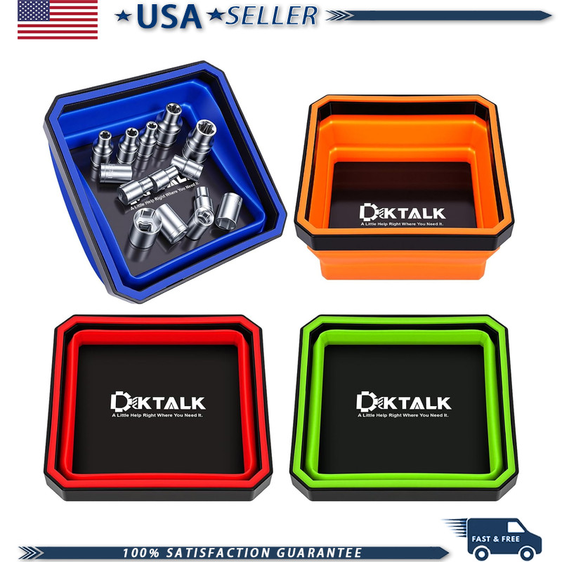 Foldable Magnetic Parts Tray Set - 4 Pack Color-Coded Collapsible Trays, 2lb Cap