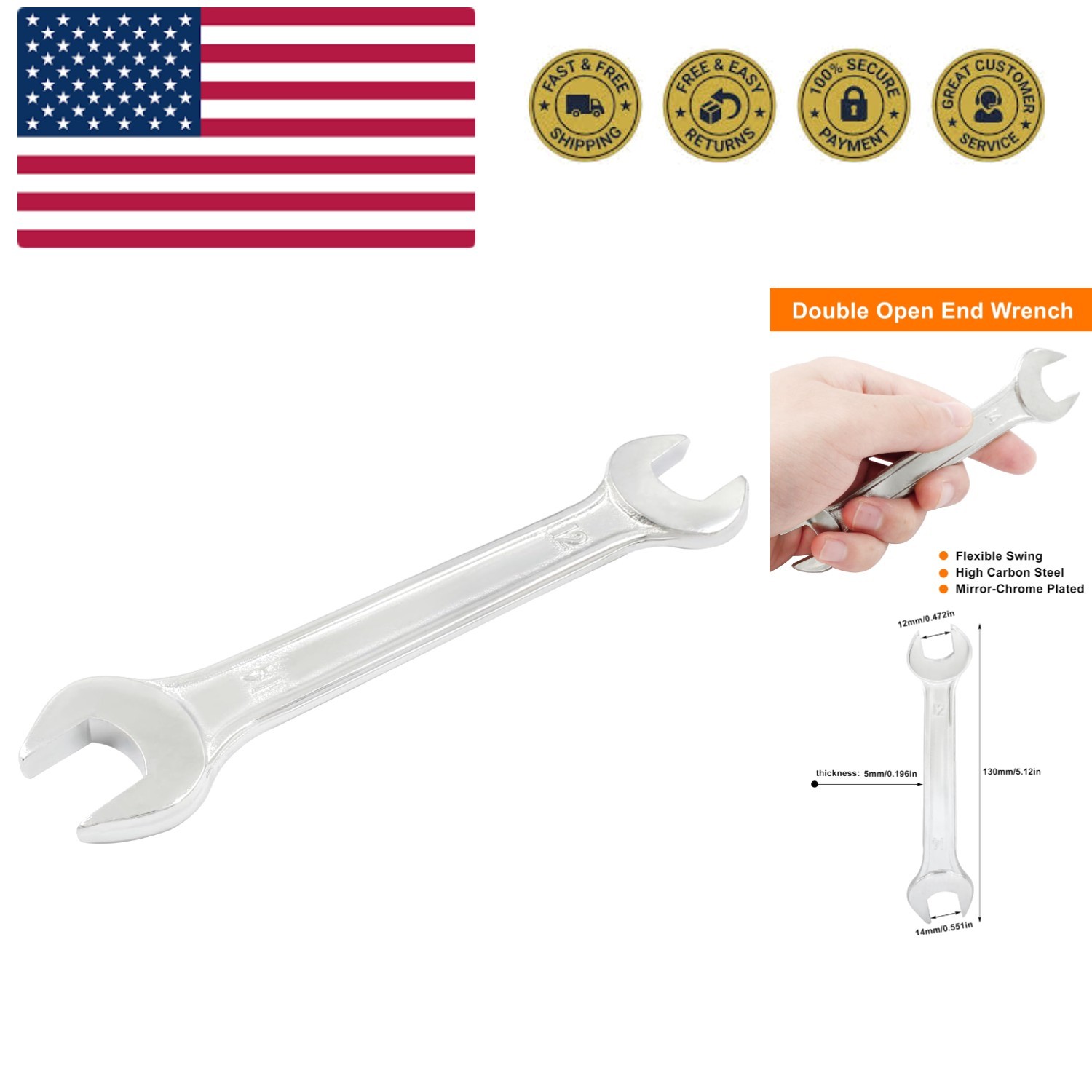 5mm Thickness Open End Wrench 12mm x 14mm Double Open End Wrench for General ...