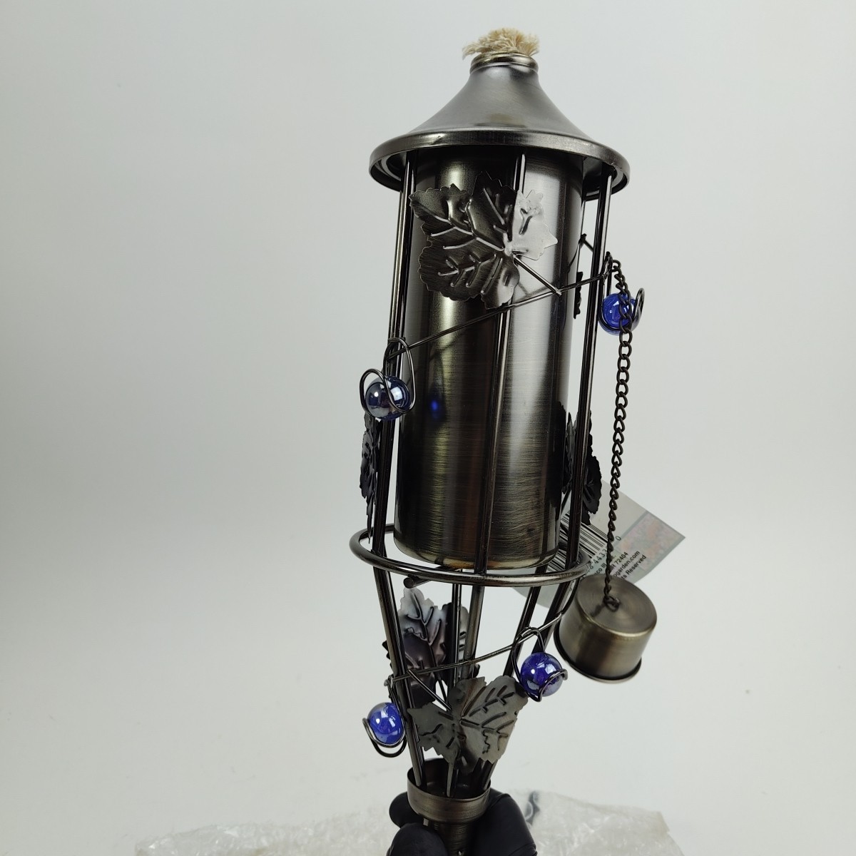 Vintage Russco III Garden Torch with Antique Copper Finish with Leaves & Marbles