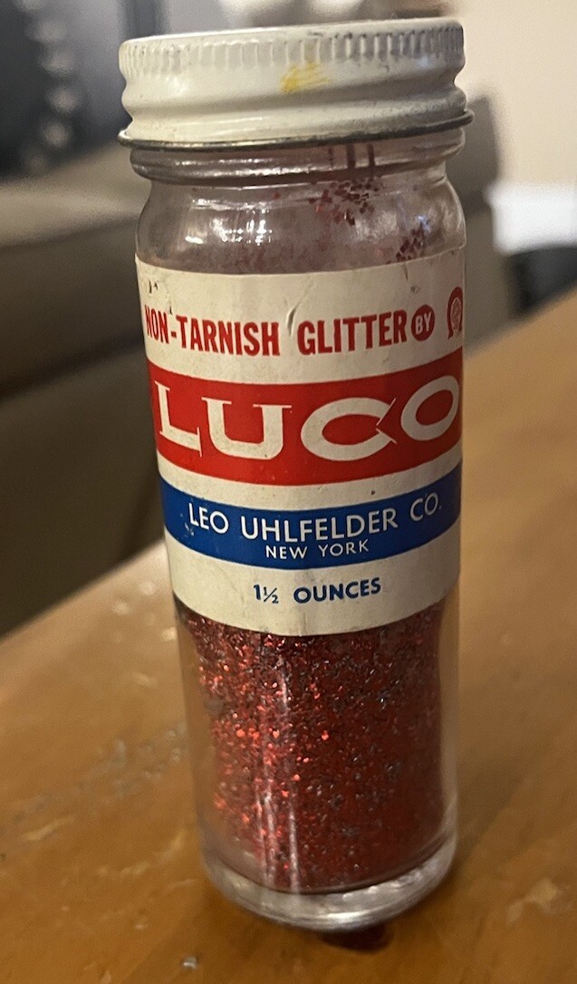 LUCO Leo Uhlfelder NY Vintage Glass Bottle Shaker Lid  Anti Tarnish Glitter  Red