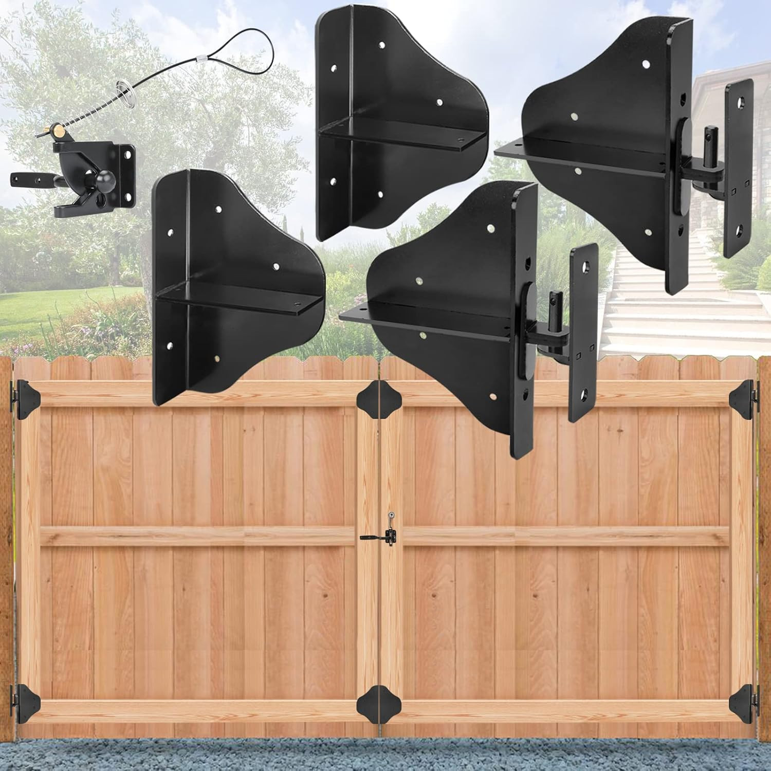 Heavy-Duty Fence Gate Kit with Latch & Hinges - Anti-Sag Design (2 Sets)