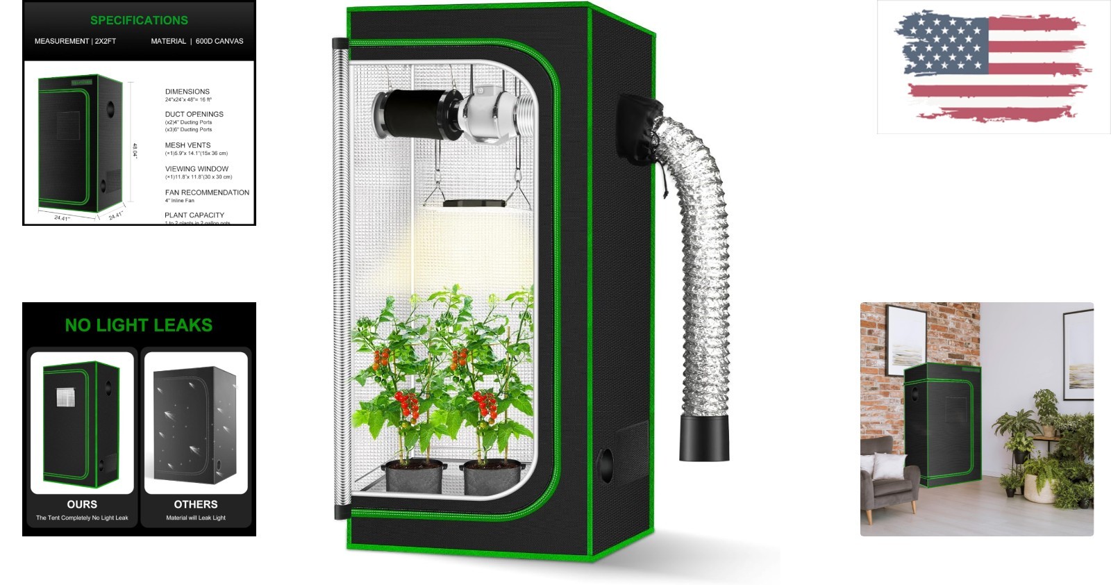 High Reflective 2x2 Grow Tent - Durable Canvas with Easy Observation Access