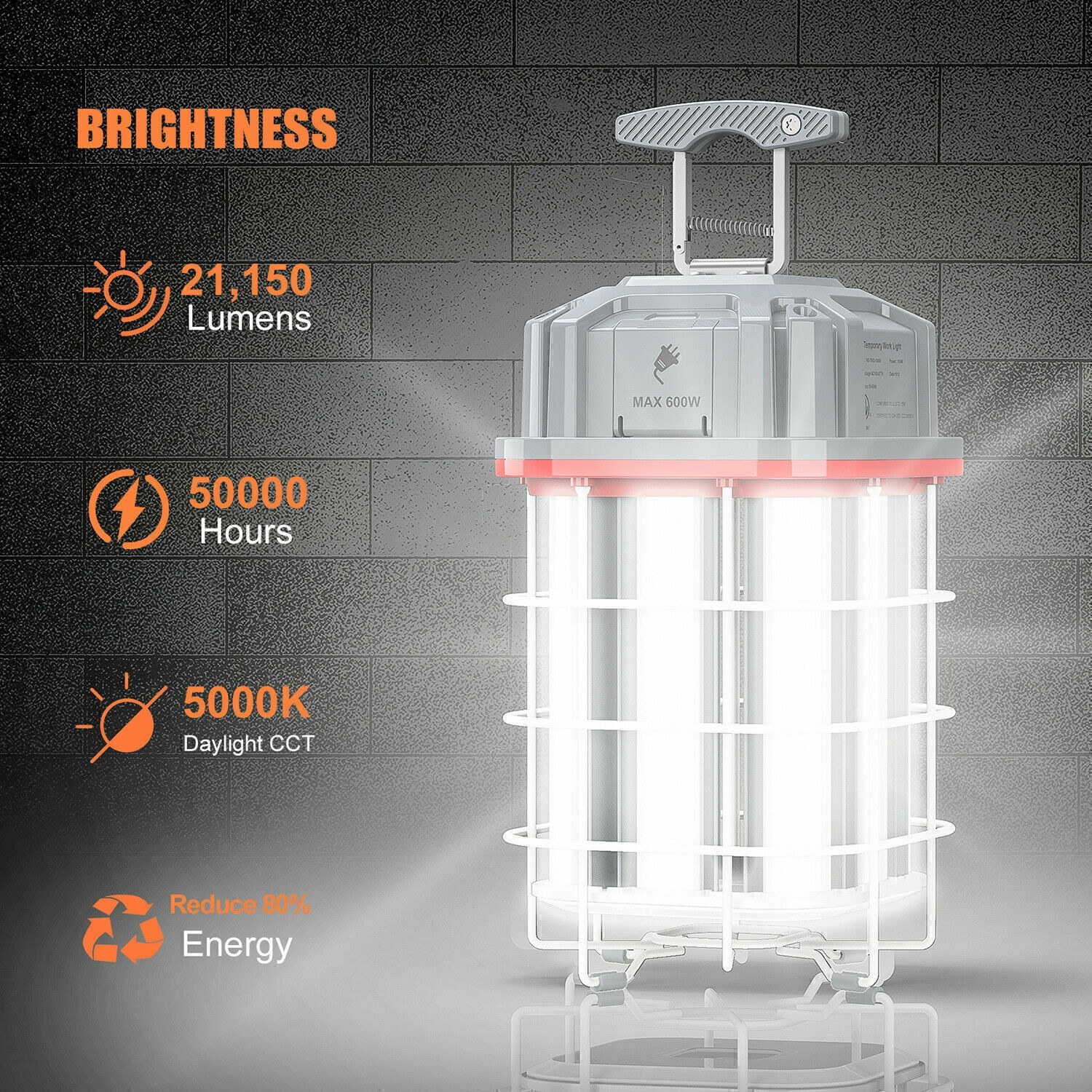 Linkable 150W LED Temporary Work Light Construction Jobsite Lamp (Max Link 600W)
