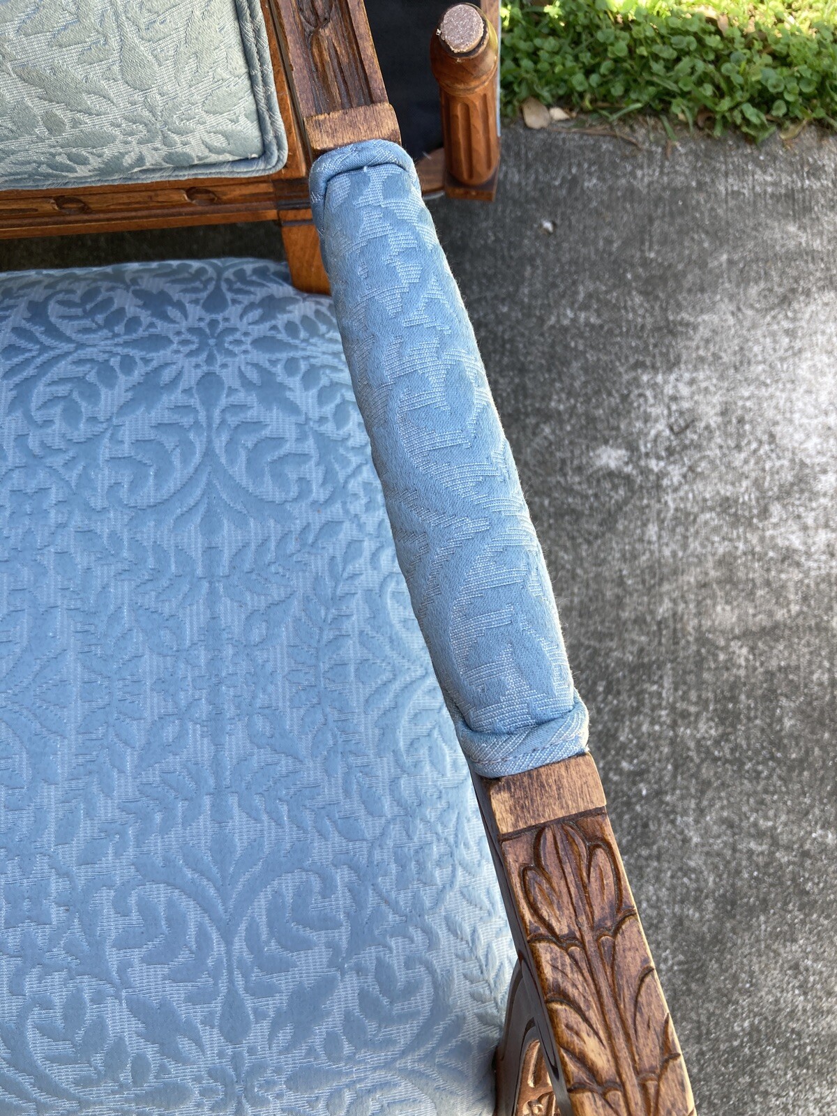 1 Louis XVI Blue Upholstery Arm Chairs. Nice.
