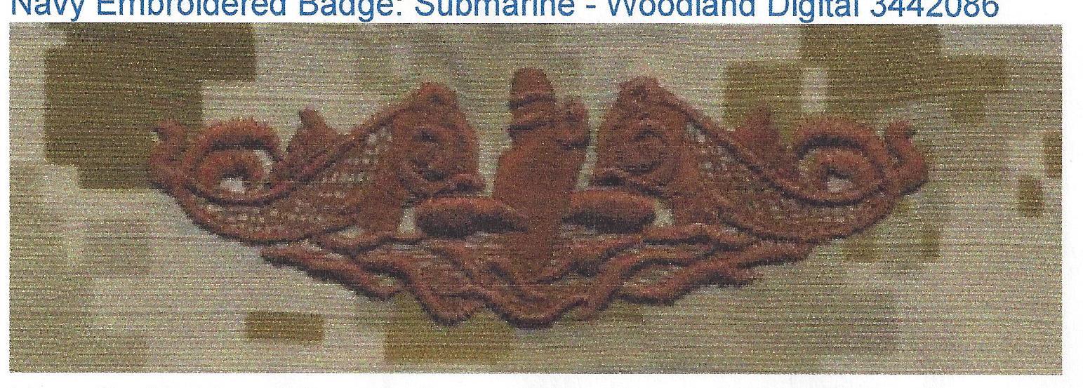 NAVY EMBROIDERED BADGE:  Submarine - Desert - BC Patch - Cat No C7209