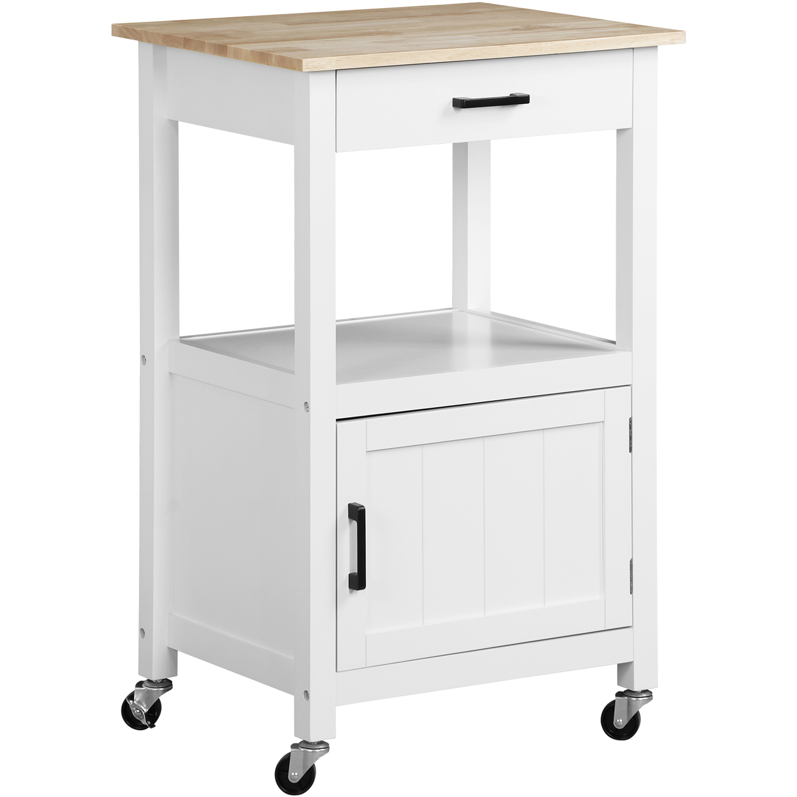 Rolling Kitchen Island Storage Shelf with 3 Side Hooks Drawer on Swivel Wheels