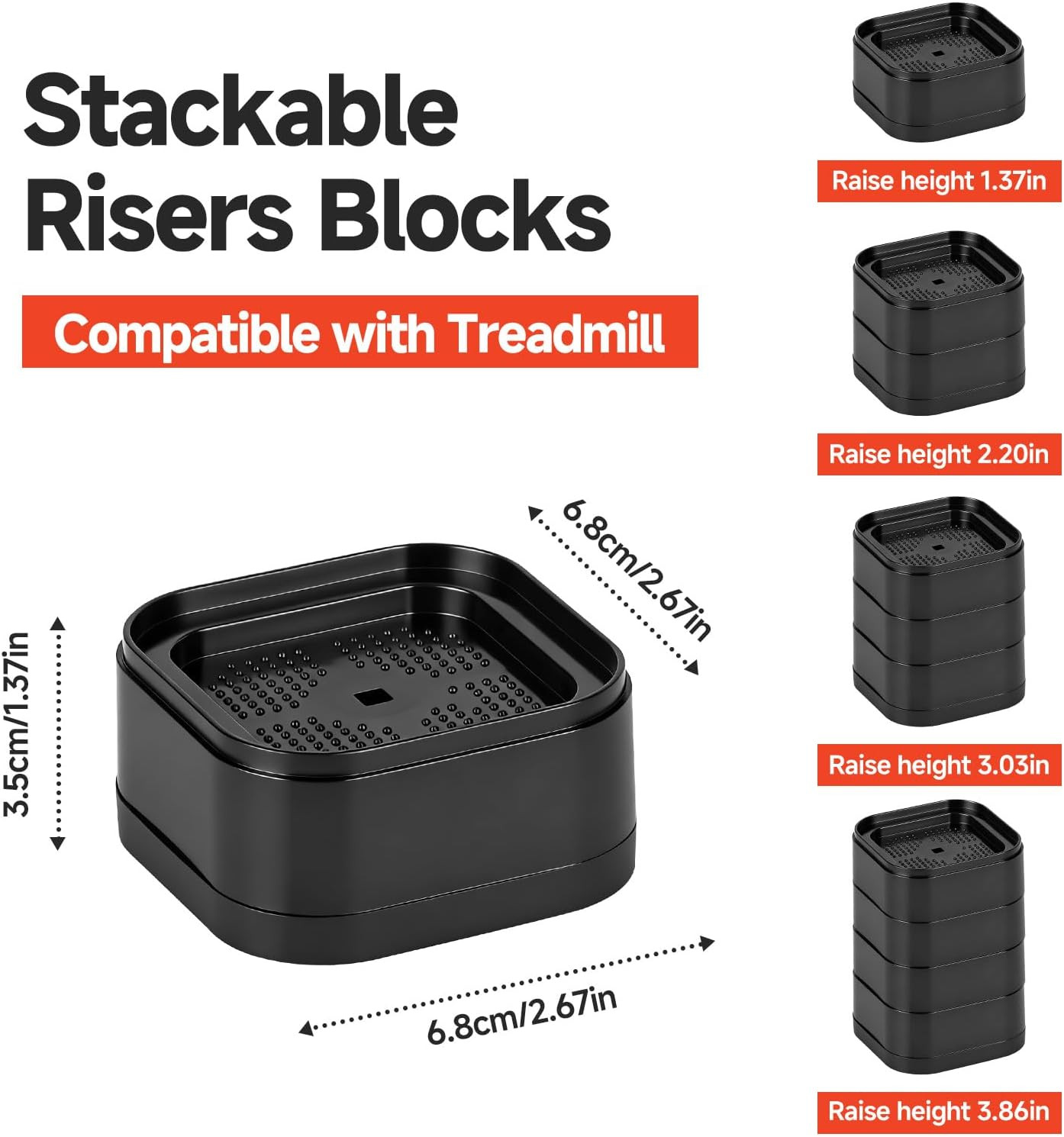 Treadmill Incline Riser Blocks - 4-Pack Adjustable Non-Slip Support for Workouts