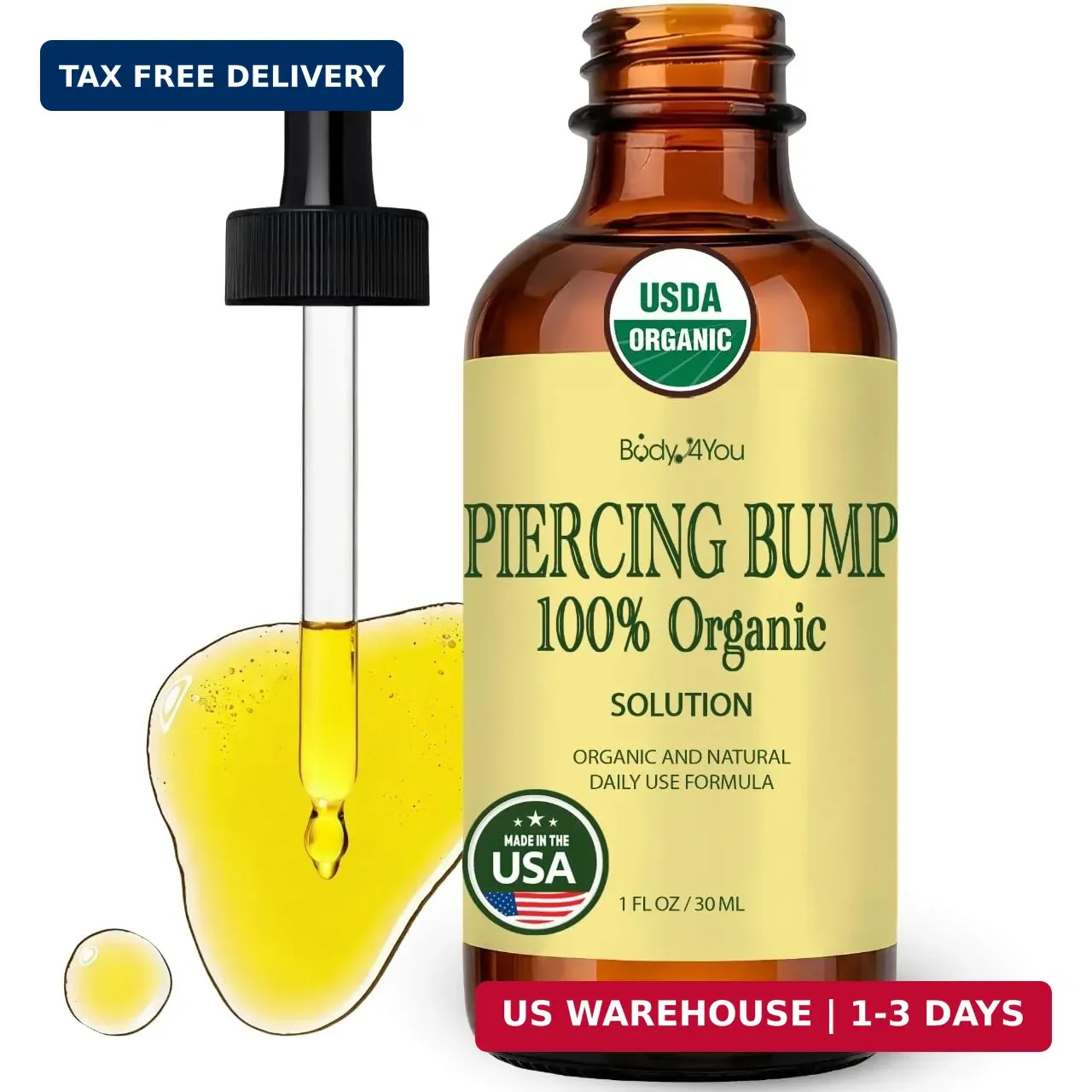 Organic Piercing Bump Oil - USDA Certified Pure Oils Blend - Piercing