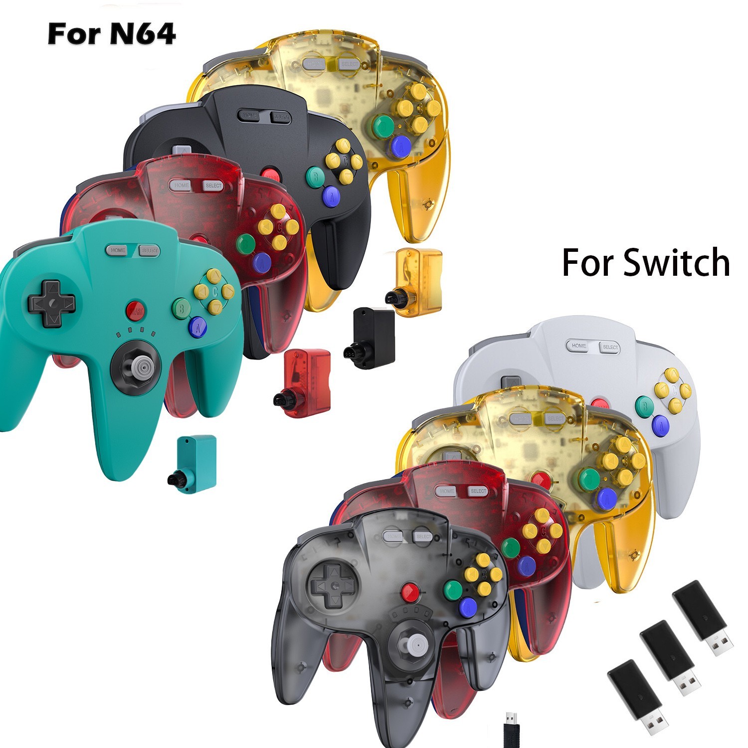 2.4G Wireless N64 Controller w/ Rumble Pak for Nintendo N64 or USB For Switch