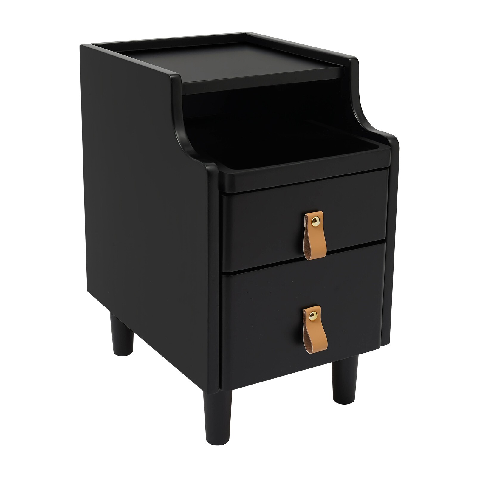 2-Tier Bedroom Storage Cabinet Nightstand with 2 Drawers Modern Bedside Table