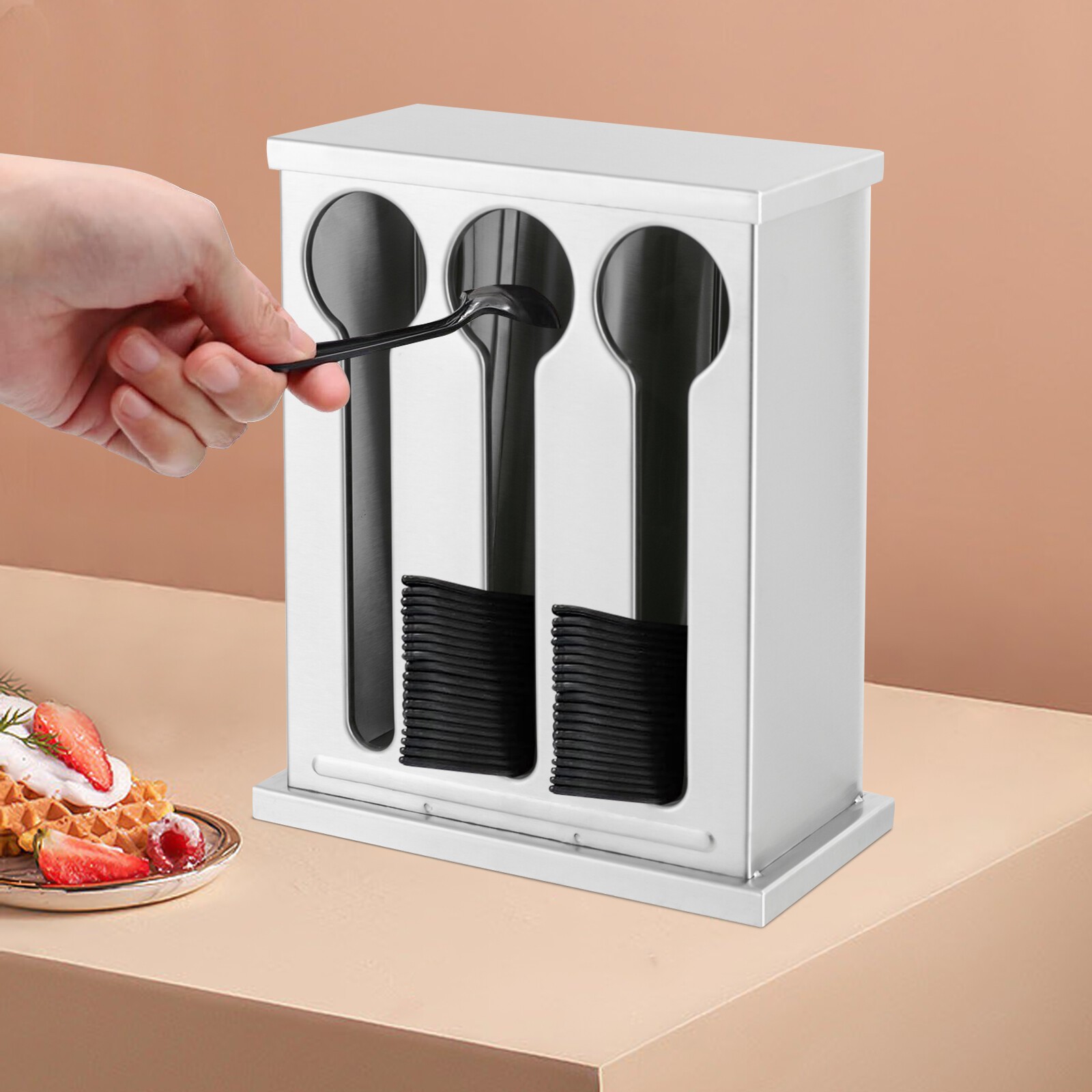 Stainless Steel Utensil Dispenser For Spoon Fork Utensil Holder Station