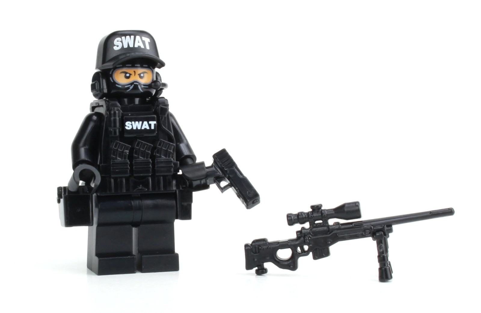 Battle Brick SWAT Sniper Police Minifigure made with real LEGO® minifig
