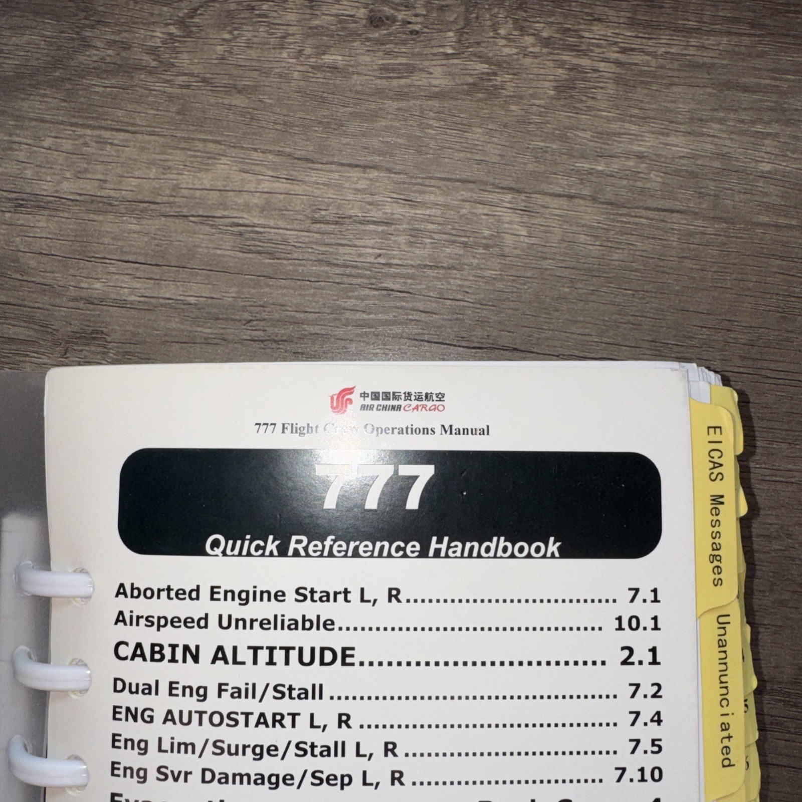 Air China Cargo B777 Quick Reference Handbook for Crew Operations Manual 2025