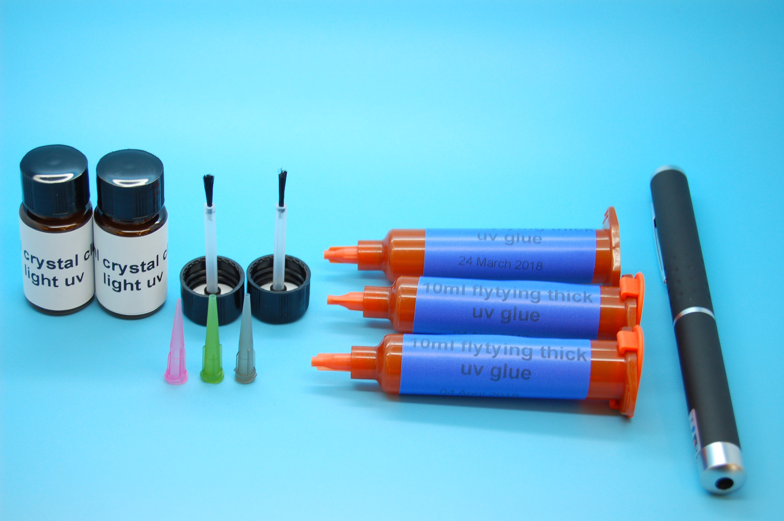 50ML FLY TYING LIGHT&THICK UV RESIN, GLUE & NOZZLE + 1MW UV for CURING