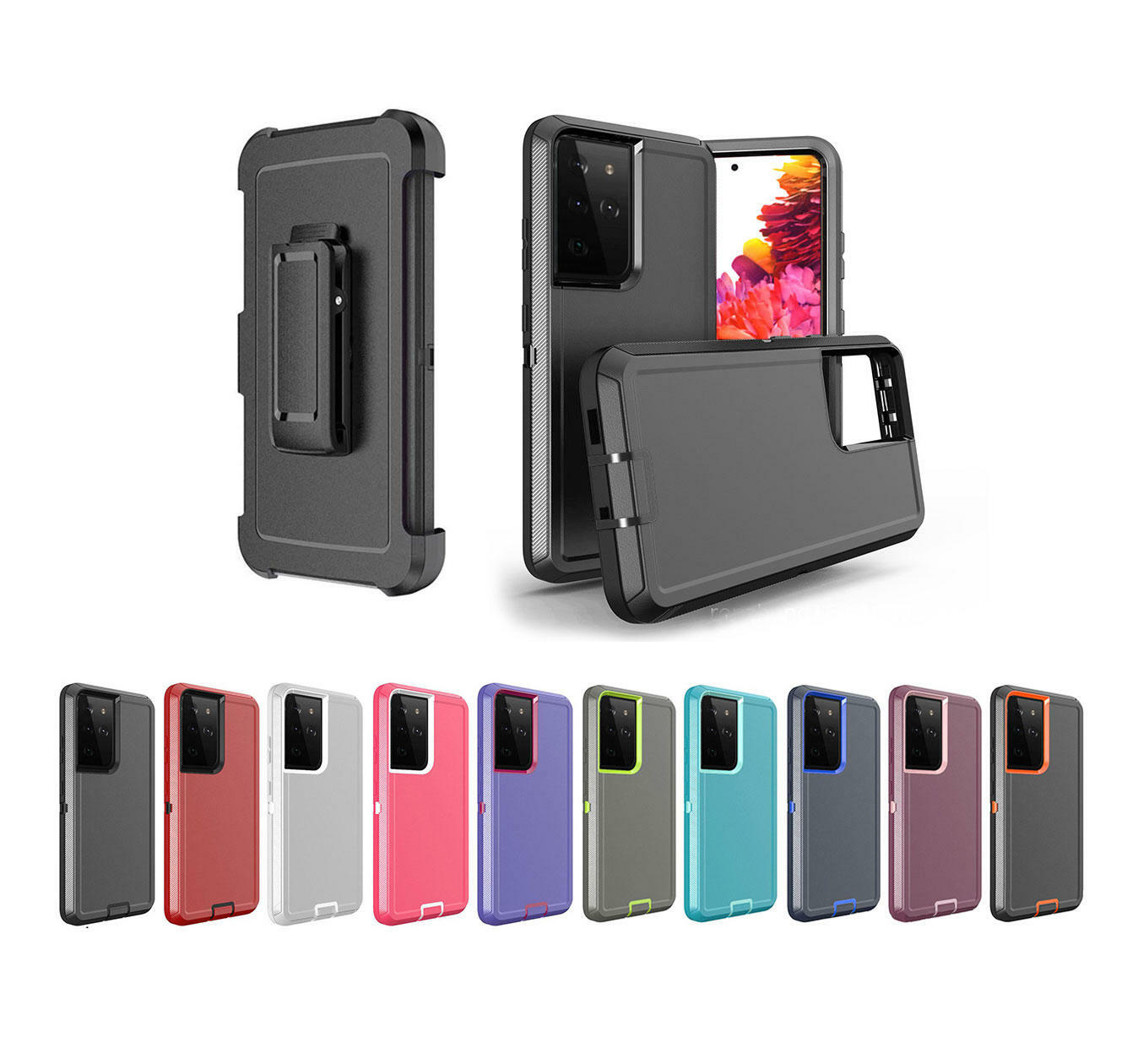 Heavy Duty Hybrid Defender Rugged Case for Samsung Galaxy S21 Ultra