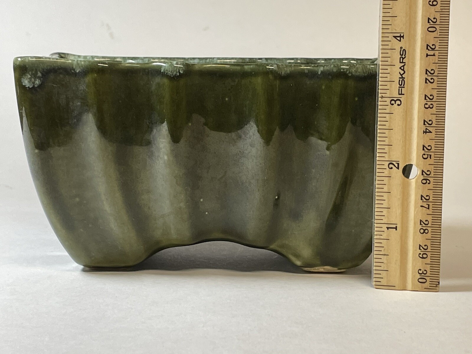 Wavy Ceramic Olive Green Planter 6.5”