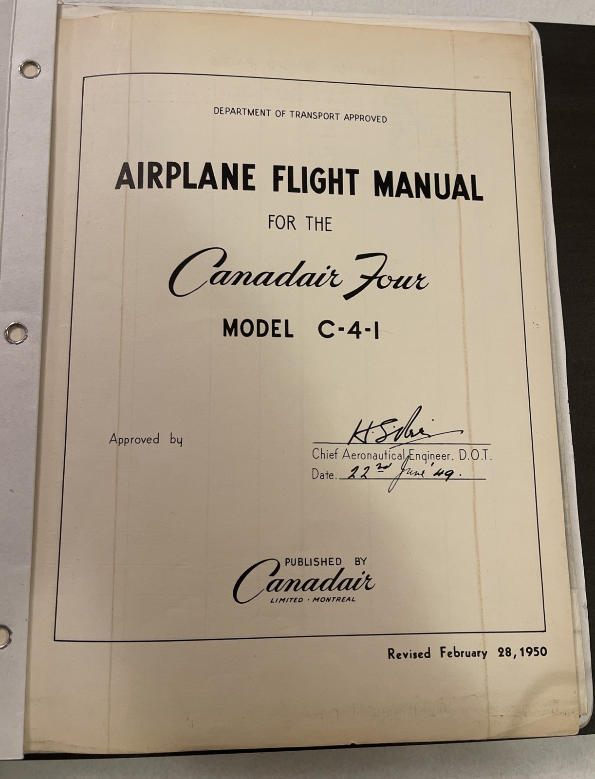 VINTAGE 1950 CANADAIR FOUR, PARTIAL FLIGHT MANUAL PAGES. PLEASE SEE DESCRIPTION