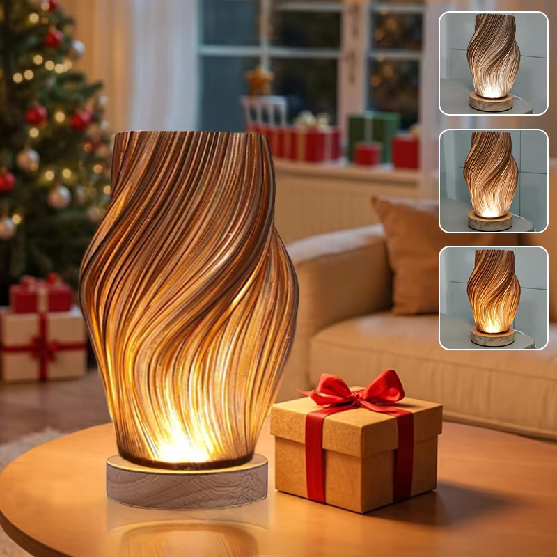 Tri-colour Wooden Base Table Lamp