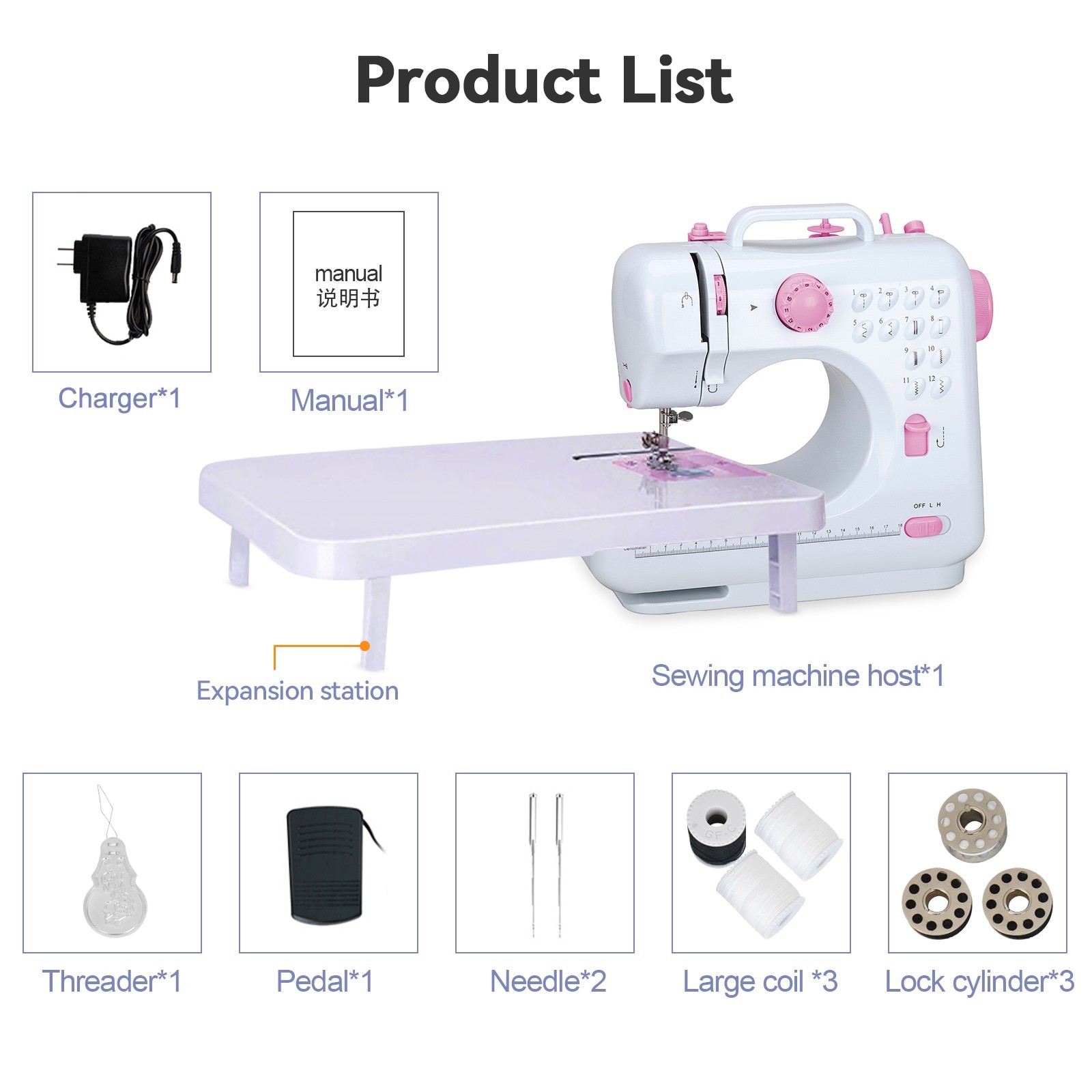 Mini Electric Sewing Machine 12 Stitches with Extension Table & Pedal US 110V